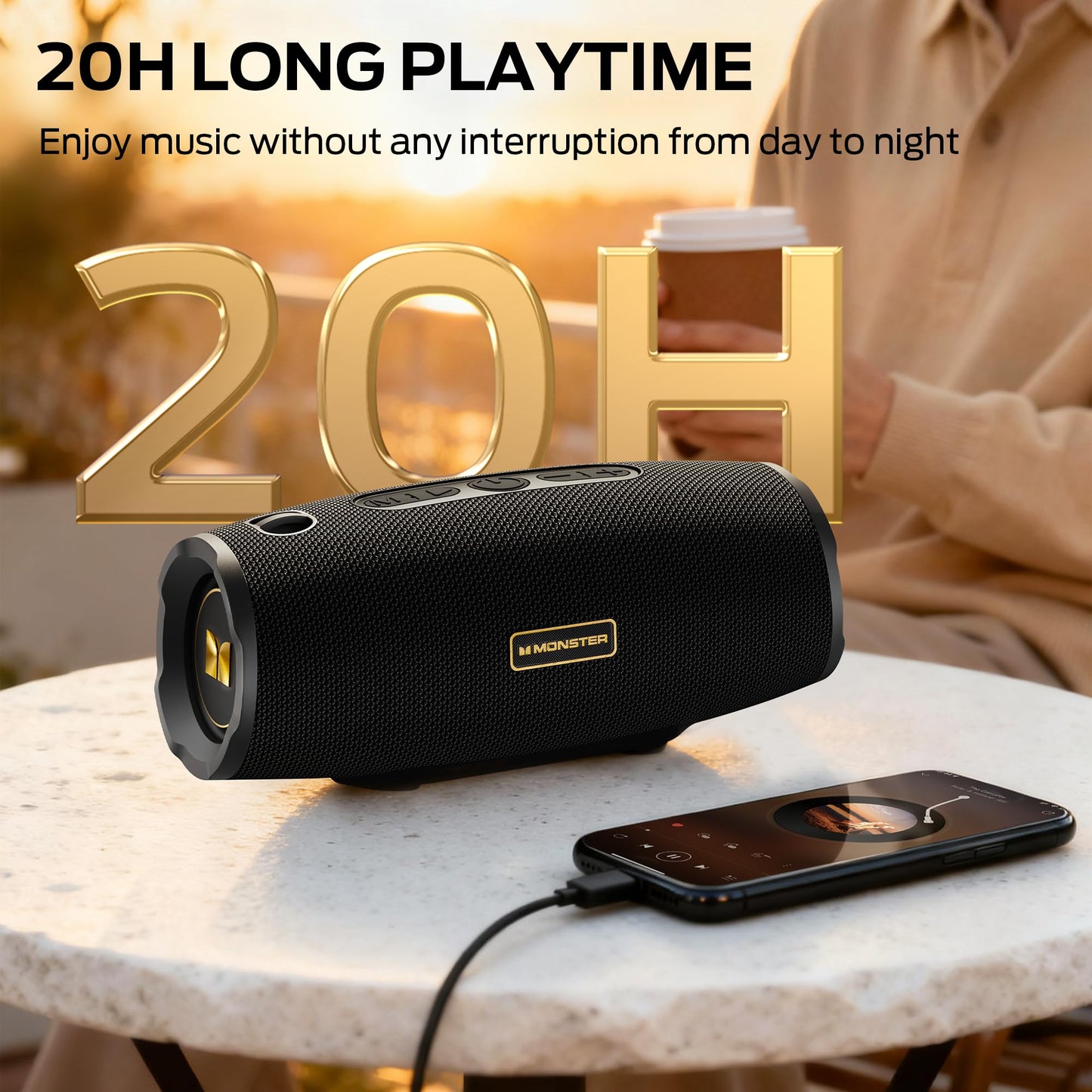 Monster S380 Bluetooth Speaker, Portable Speaker with 40W Stereo Sound, Bluetooth 6.0, 20H Playtime, IPX6 Waterproof, TWS Pairing, Support AUX/TF Card, Wireless Speaker for Party, Travel, Outdoor