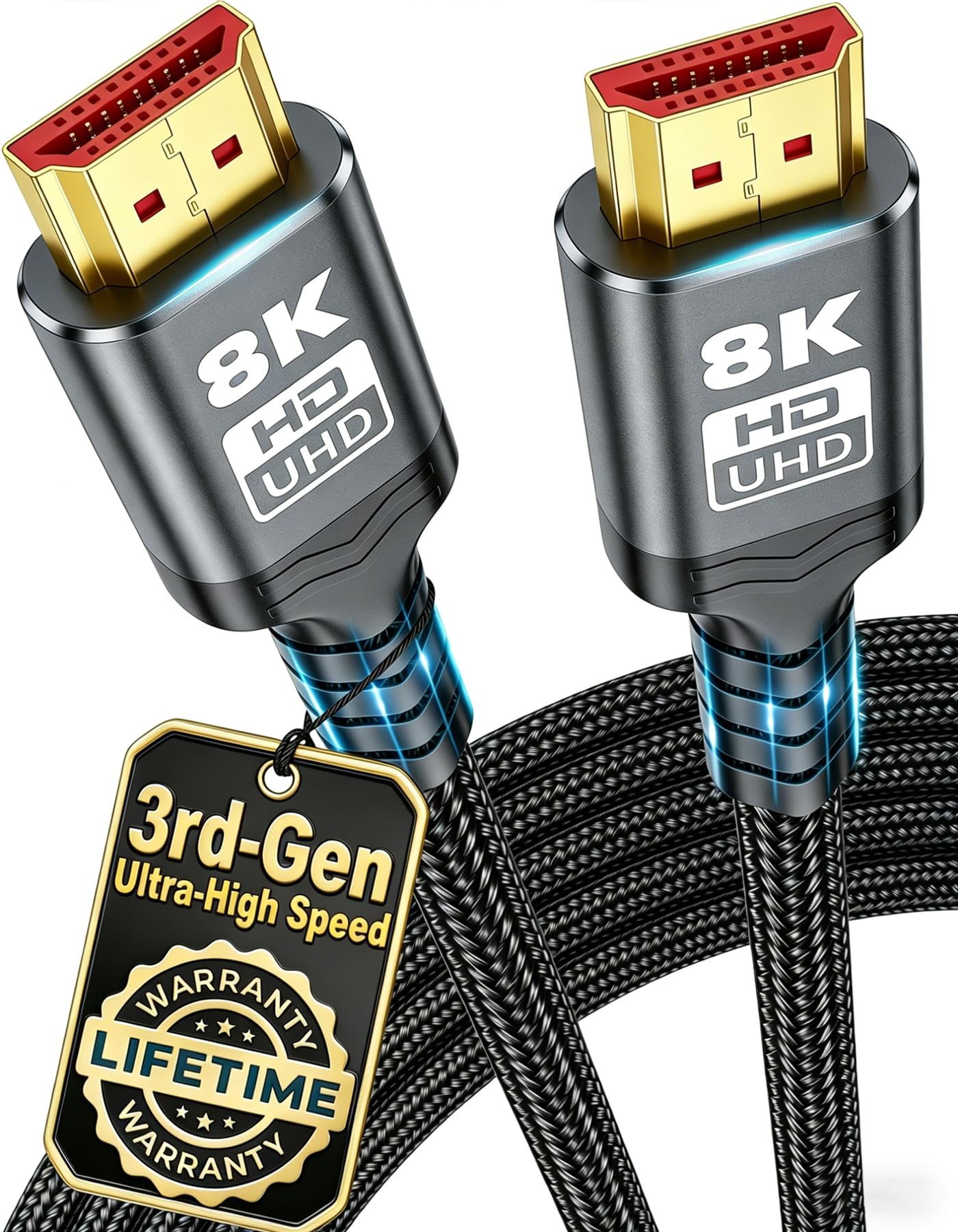 10K 8K HDMI Cable 2.1, Available 1.5FT 3.3FT 5FT 6.6FT 10FT 13FT 16FT 20FT 25FT Lengths for Selection,Ultra High Speed HDMI Cables Braided Cord 48Gbps, 8K@60Hz /4K@120Hz, HDCP 2.2&2.3(0.5M 1.5FT)
