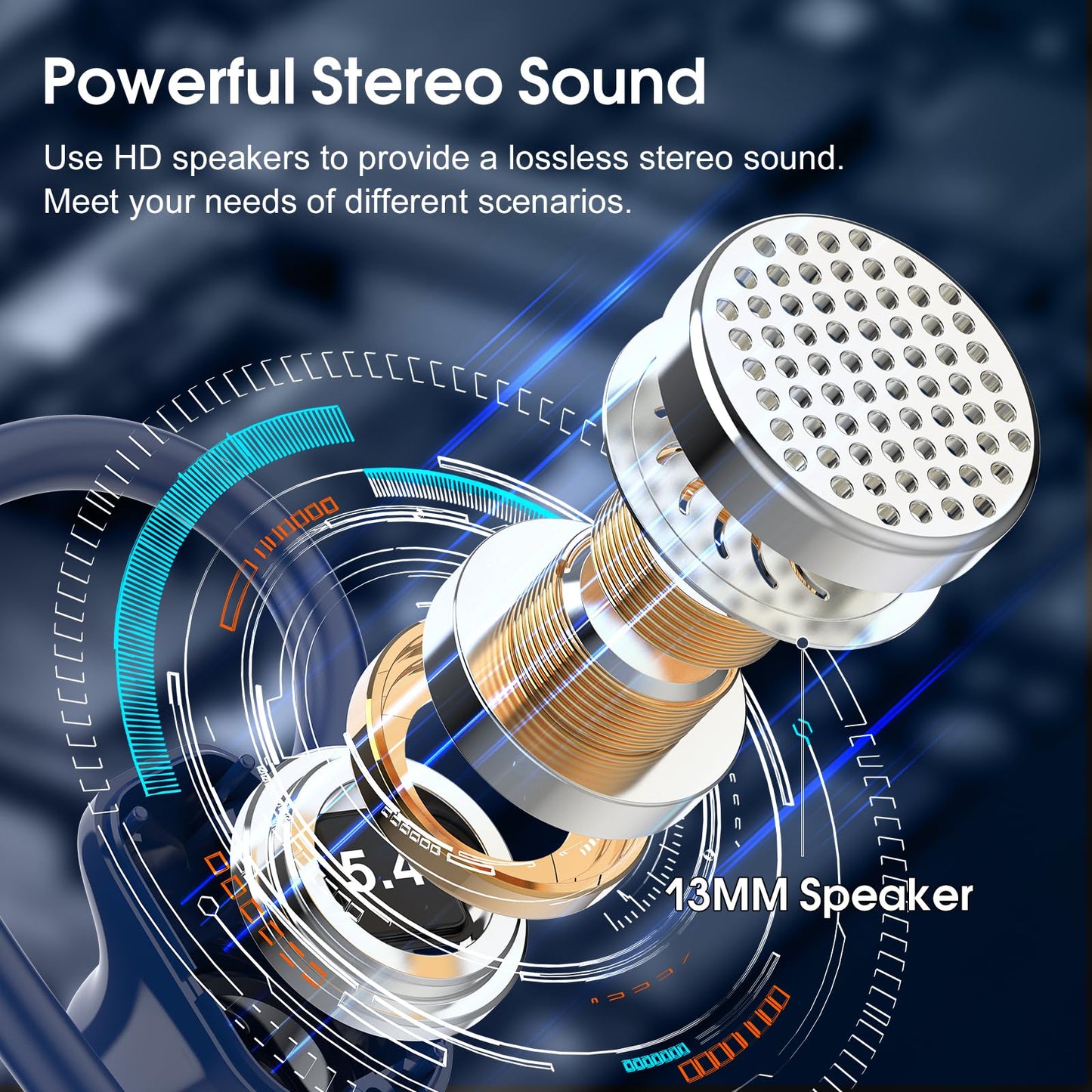 Wireless Earbuds, 50H Bluetooth 5.4 Headphones Sport, Bluetooth Earbuds with ENC Noise Canceling, HiFi Stereo Sound Wireless Earphones with Earhooks, IP7 Waterproof Ear Buds for Sports/Workout/Running