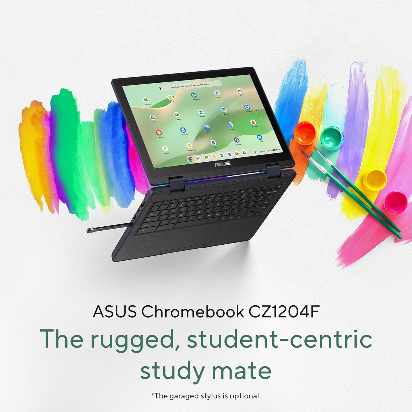 ASUS Chromebook CZ12 Flip (CZ1204F) Laptop, 12.2" WUXGA Touchscreen Display, MediaTek Kompanio 520 2.0 GHz, 8GB, 128GB, Spill-Resistant Keyboard, ChromeOS, Mineral Grey, CZ1204FM2A-BB01-CB