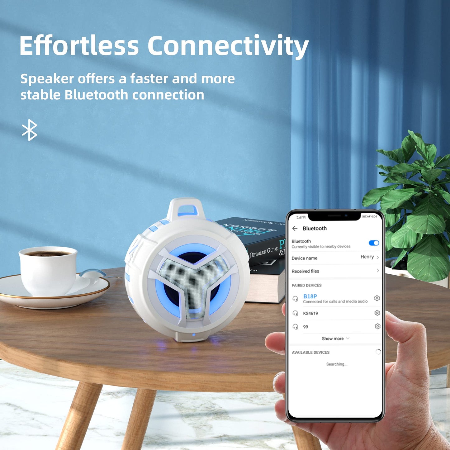 EBODA Bluetooth Shower Speaker, Portable Bluetooth Speakers, IP67 Waterproof Outdoor Speaker Wireless with LED Light, Floating, 2000mAh, True Wireless Stereo for Pool, Kayak, Bike, Golf, Gifts -Black