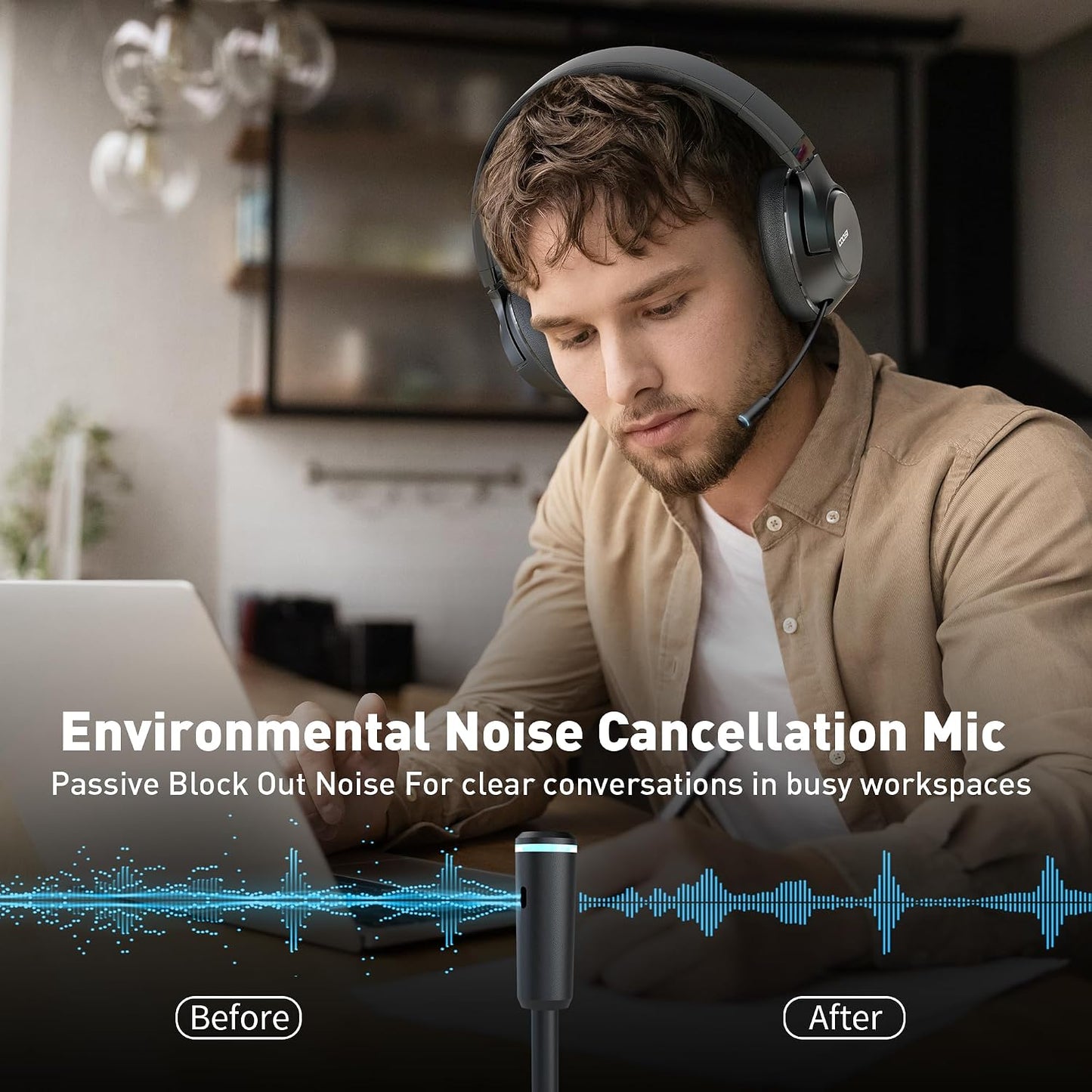 H300 Wireless Headphones Bluetooth with Microphone, Over Ear Headsets with Environmental Noise Cancelling Retractable Mic, USB Dongle & Mute for Office Laptop Computer Chromebook Smartphone