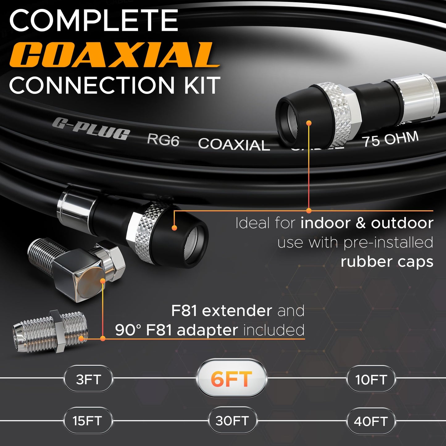 G-PLUG 25FT RG6 Coaxial Cable Connectors Set – High-Speed Internet, Broadband, Digital TV Aerial, Satellite Extension – Weather-Sealed Double Rubber O-Ring and Compression Connectors – White