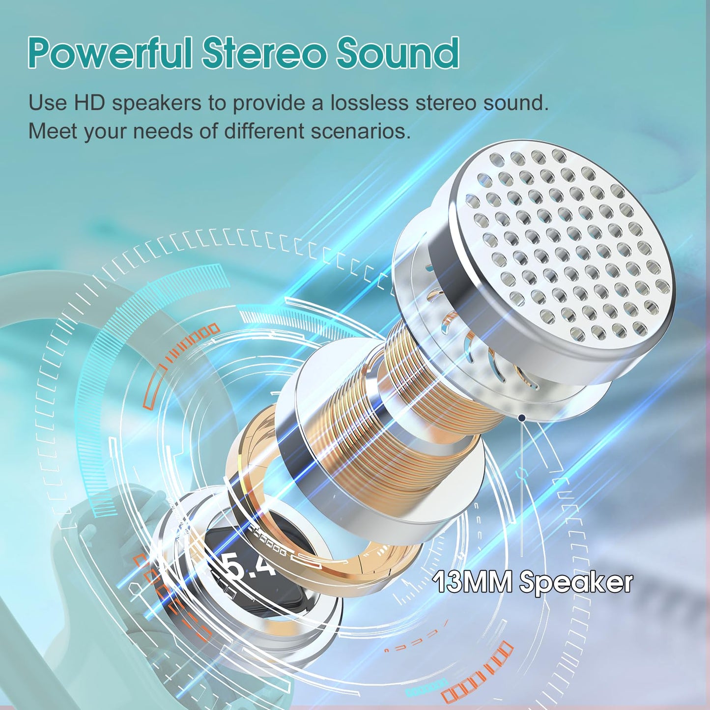 Wireless Earbuds, 50H Bluetooth 5.4 Headphones Sport, Bluetooth Earbuds with ENC Noise Canceling, HiFi Stereo Sound Wireless Earphones with Earhooks, IP7 Waterproof Ear Buds for Sports/Workout/Running