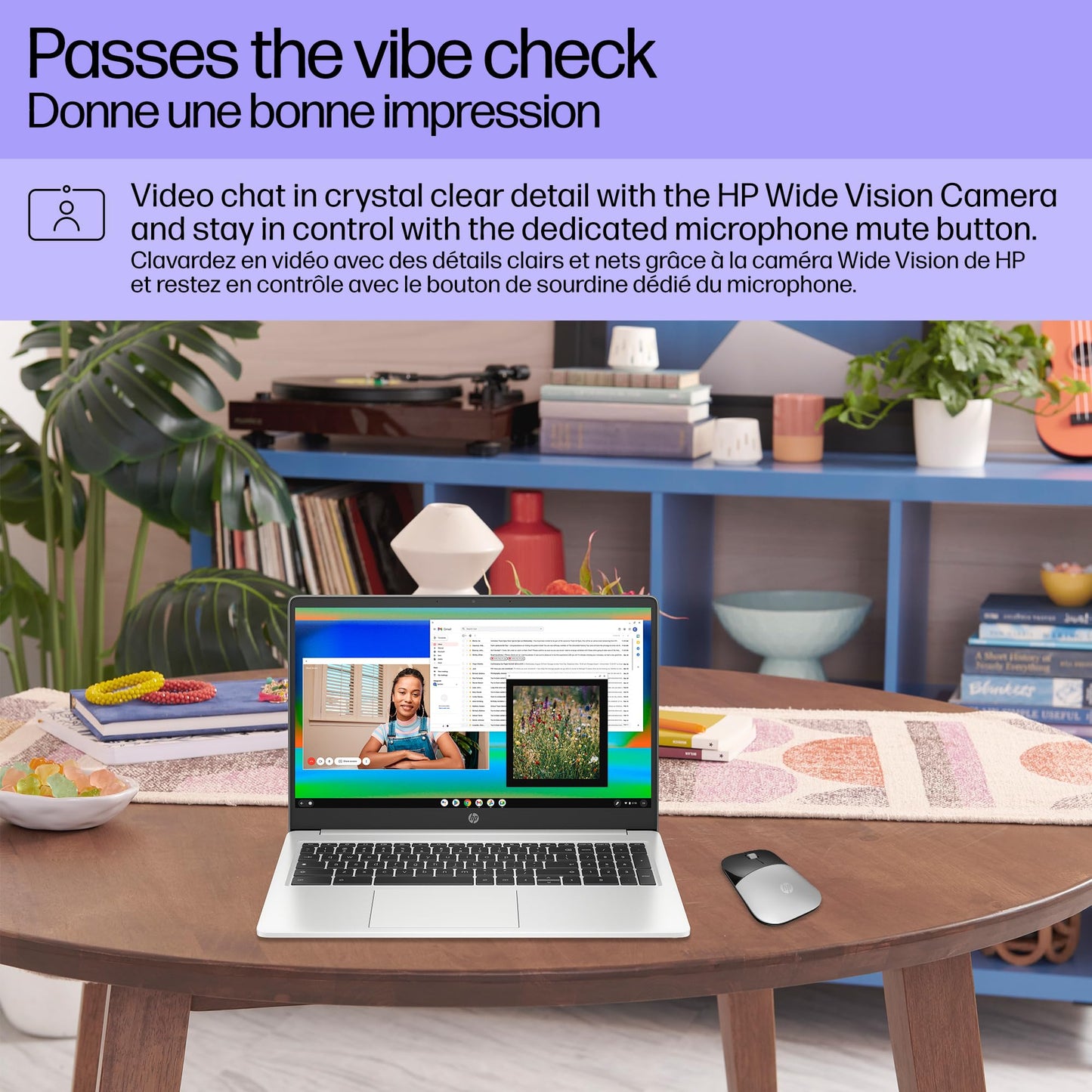 HP Chromebook Plus 15.6 inch Laptop, Full HD Display, Intel Core i3-N305, 8 GB RAM, 256 GB UFS, Intel UHD Graphics, Chrome OS, 15a-nb0006ca