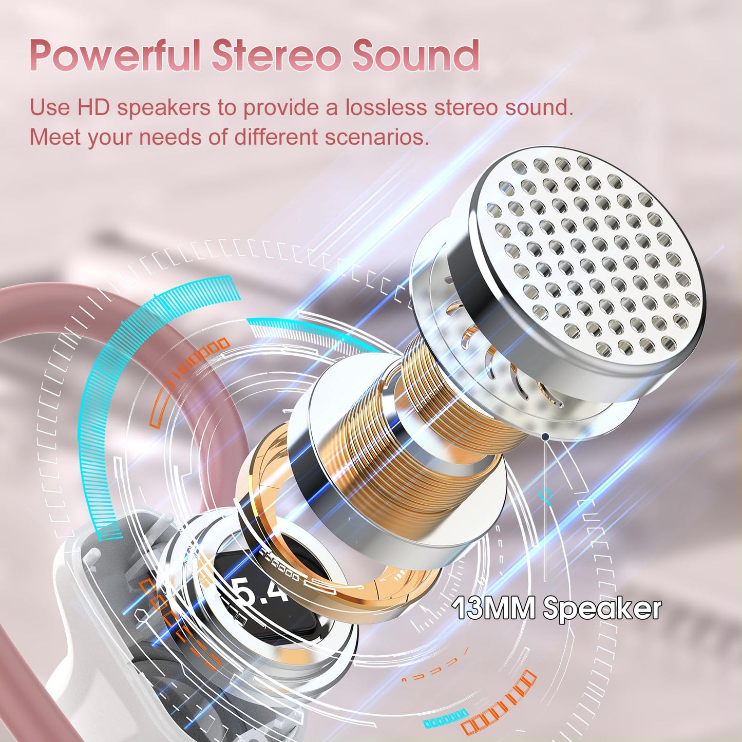 Wireless Earbuds, 50H Bluetooth 5.4 Headphones Sport, Bluetooth Earbuds with ENC Noise Canceling, HiFi Stereo Sound Wireless Earphones with Earhooks, IP7 Waterproof Ear Buds for Sports/Workout/Running