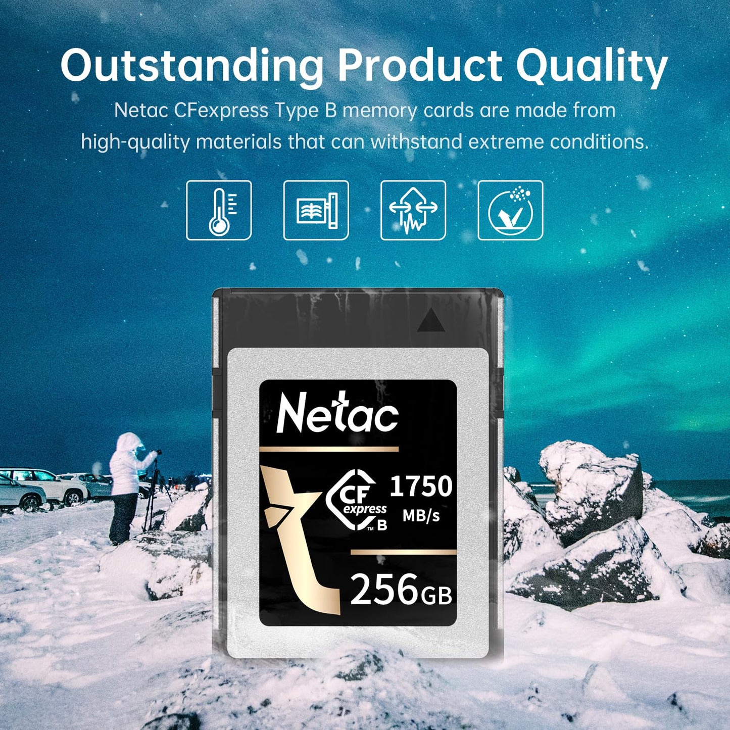 Netac 256GB CFexpress Type B Memory Card PCIe Gen 3 * 2 NVMe1.4 Max Read Up to 1750MB/s Max Write Up to 550MB/s for Professional Photographers and Videographers Vloger, CF2000