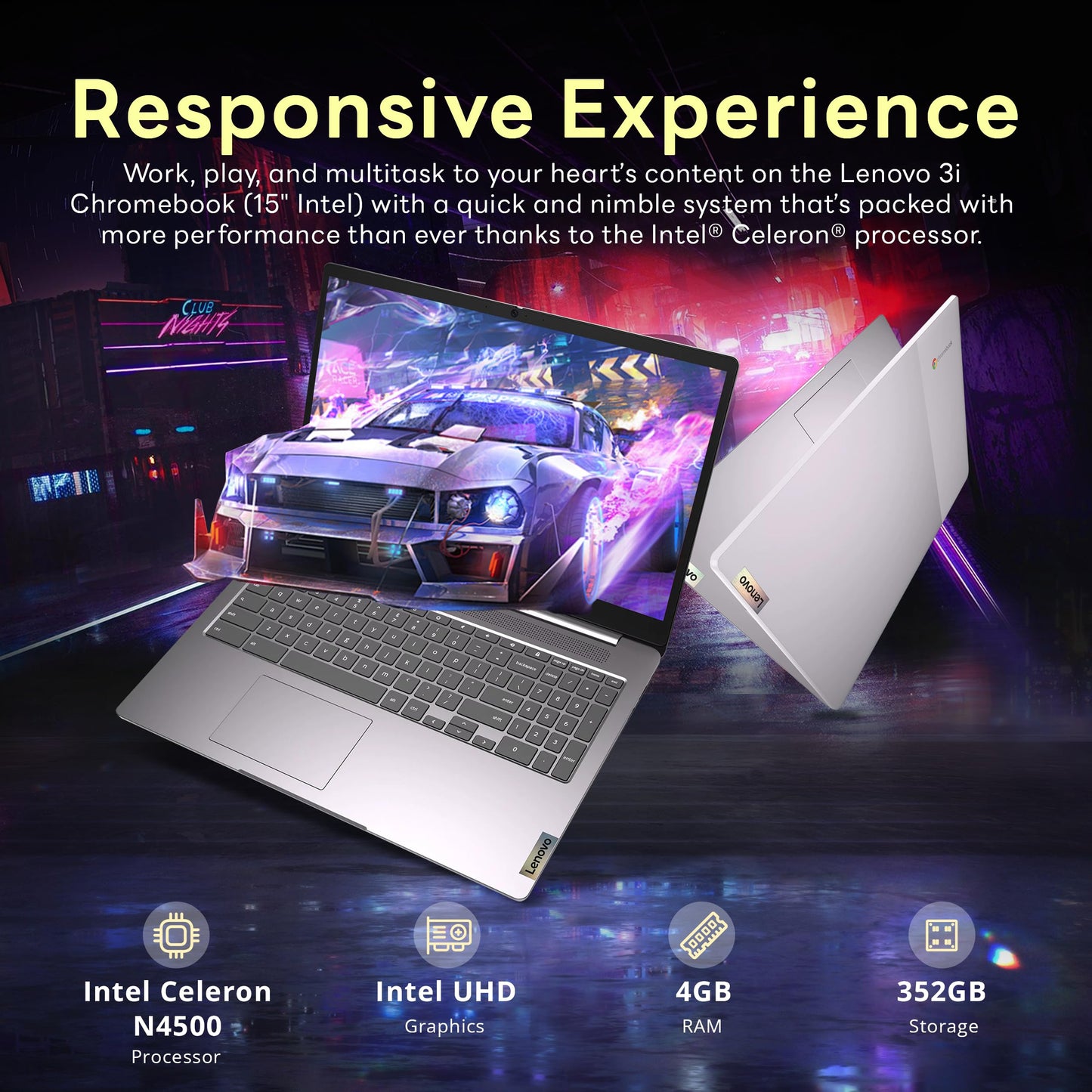 Lenovo Slim 3 Chromebook, 14″ FHD IPS Touchscreen Laptop, 8-Core MediaTek Kompanio 520 Processor, 4GB RAM, 224GB Storage (64GB eMMC+160GB Docking Station Set), WiFi 6, Chrome OS, Abyss Blue