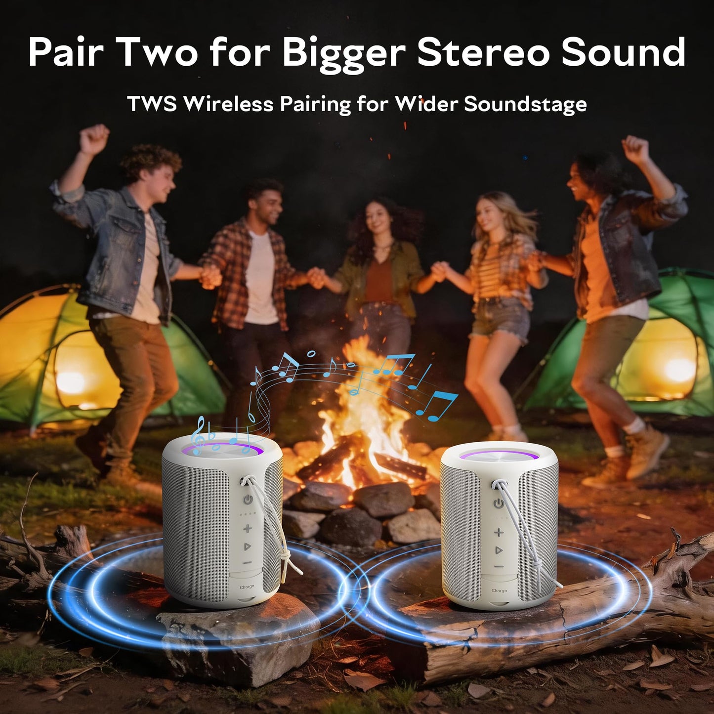 Portable Bluetooth Speaker Wireless, IPX7 Waterproof Dustproof Mini Speakers, 20W Loud Bass Stereo, 15H Playtime, BT5.3 & TWS, RGB Light, for Outdoor/Shower/Home/Party, Stocking Stuffers