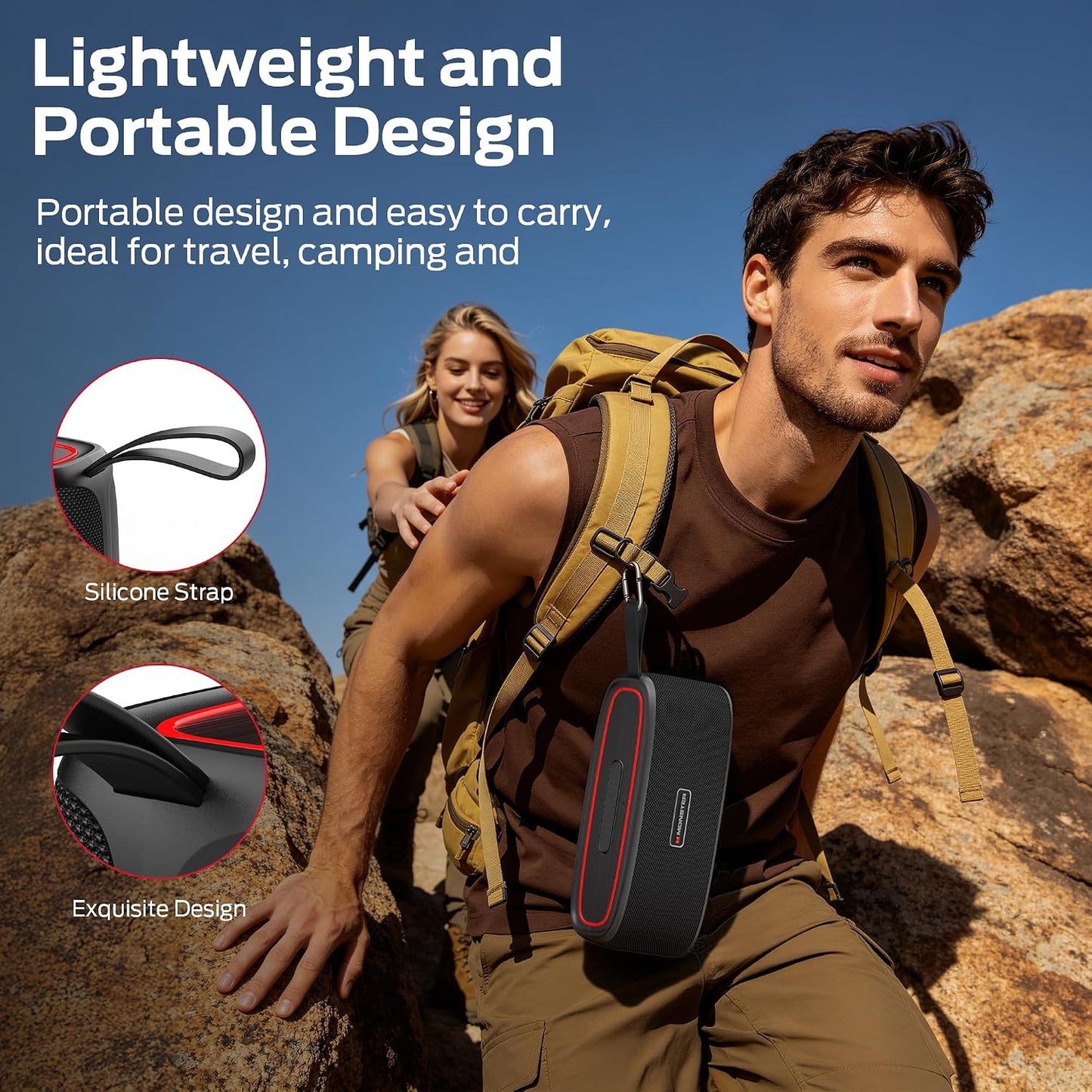 Monster Portable Bluetooth Speaker, 30W Loud Sound Wireless Speaker, IPX6 Waterproof Speaker, 17 Hours Playback, Bluetooth 5.4 TWS Pairing Portable Speakers for Home, Outdoors