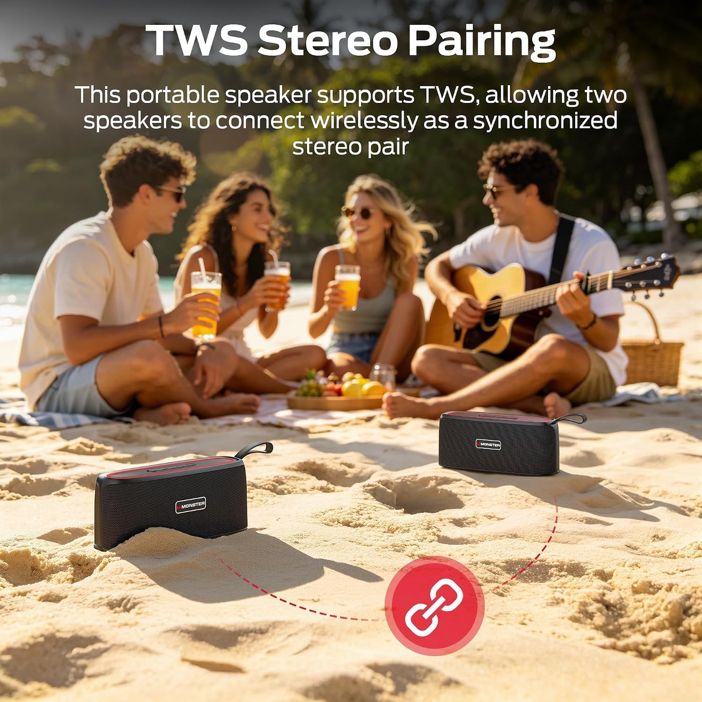 Monster Portable Bluetooth Speaker, 30W Loud Sound Wireless Speaker, IPX6 Waterproof Speaker, 17 Hours Playback, Bluetooth 5.4 TWS Pairing Portable Speakers for Home, Outdoors