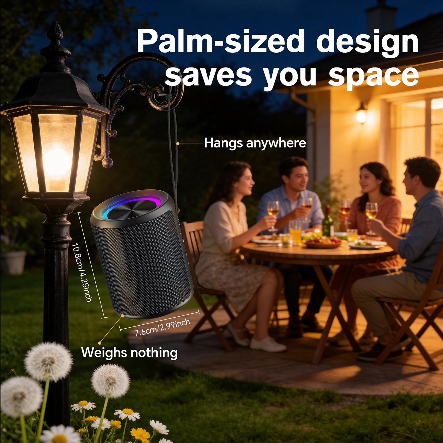Portable Bluetooth Speaker Wireless, IPX7 Waterproof Dustproof Mini Speakers, 20W Loud Bass Stereo, 15H Playtime, BT5.3 & TWS, RGB Light, for Outdoor/Shower/Home/Party, Stocking Stuffers