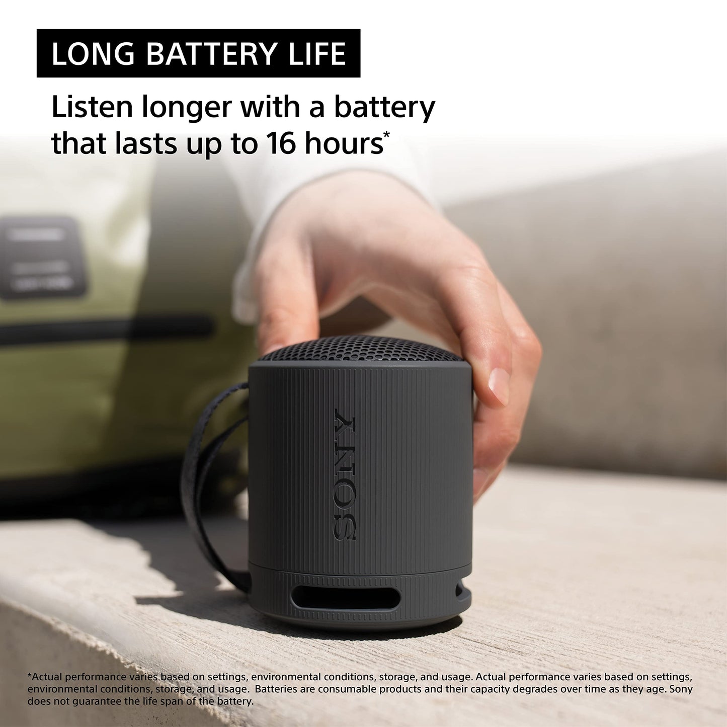 Sony SRS-XB100 Wireless Bluetooth Portable Lightweight Super-Compact Travel Speaker, Extra-Durable IP67 Waterproof & Dustproof, 16 Hour Battery, Versatile Strap, and Hands-Free Calling, Grey New