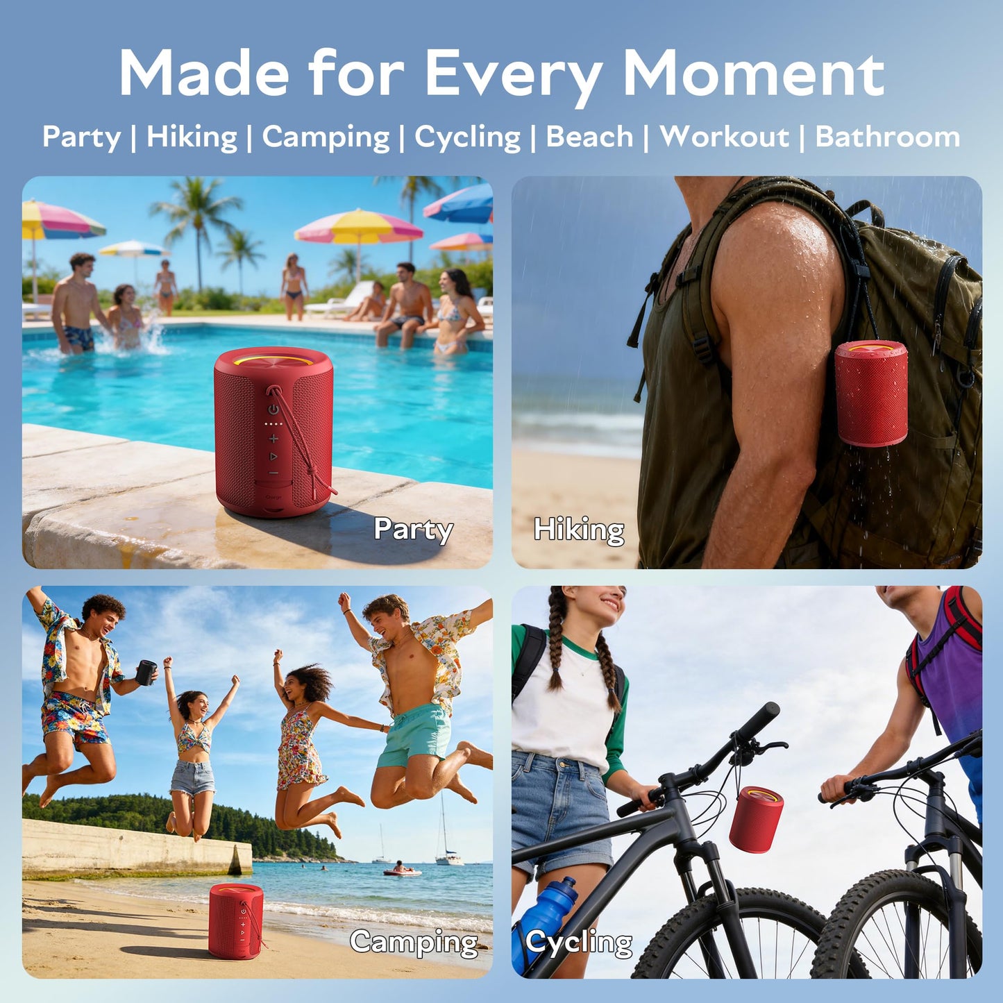 Portable Bluetooth Speaker Wireless, IPX7 Waterproof Dustproof Mini Speakers, 20W Loud Bass Stereo, 15H Playtime, BT5.3 & TWS, RGB Light, for Outdoor/Shower/Home/Party, Stocking Stuffers