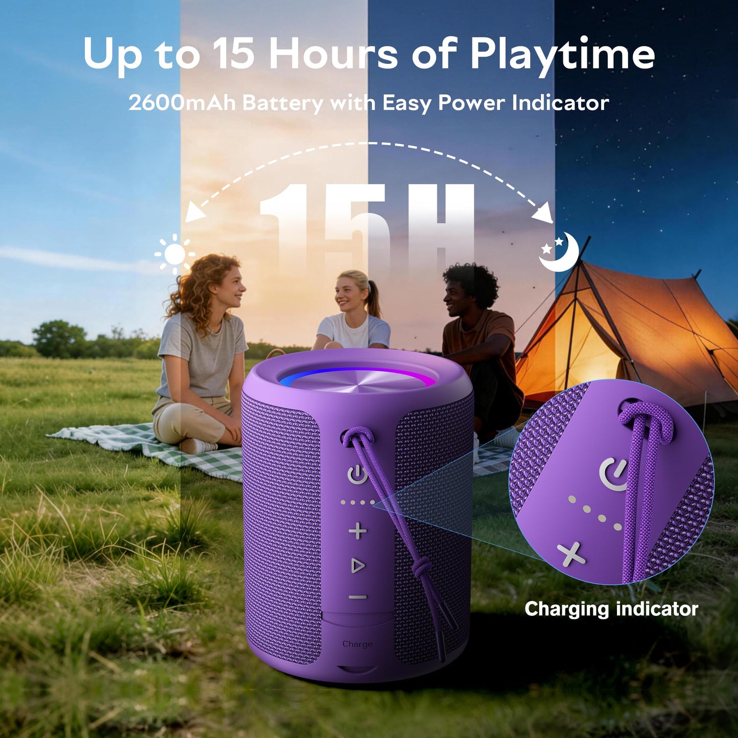 Portable Bluetooth Speaker Wireless, IPX7 Waterproof Dustproof Mini Speakers, 20W Loud Bass Stereo, 15H Playtime, BT5.3 & TWS, RGB Light, for Outdoor/Shower/Home/Party, Stocking Stuffers