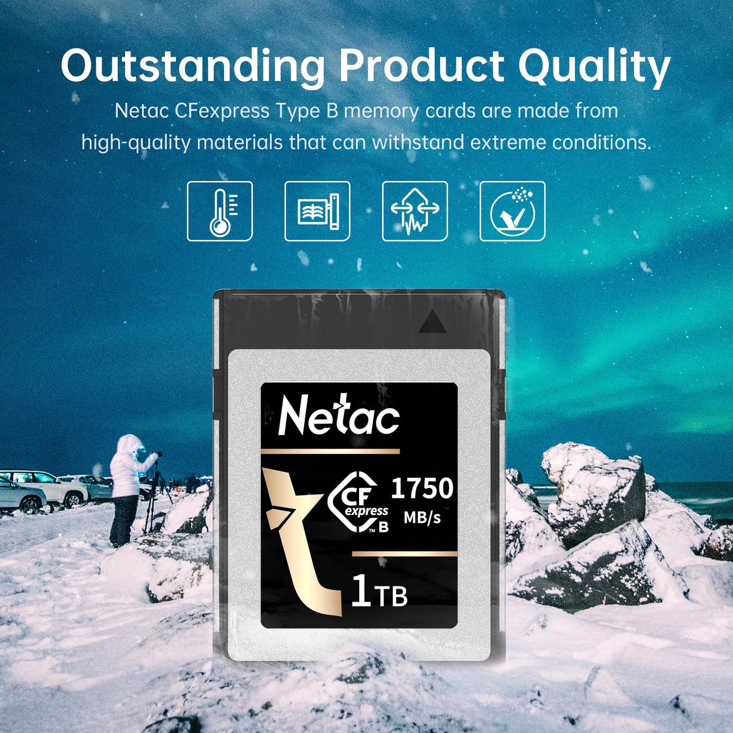 Netac 256GB CFexpress Type B Memory Card PCIe Gen 3 * 2 NVMe1.4 Max Read Up to 1750MB/s Max Write Up to 550MB/s for Professional Photographers and Videographers Vloger, CF2000