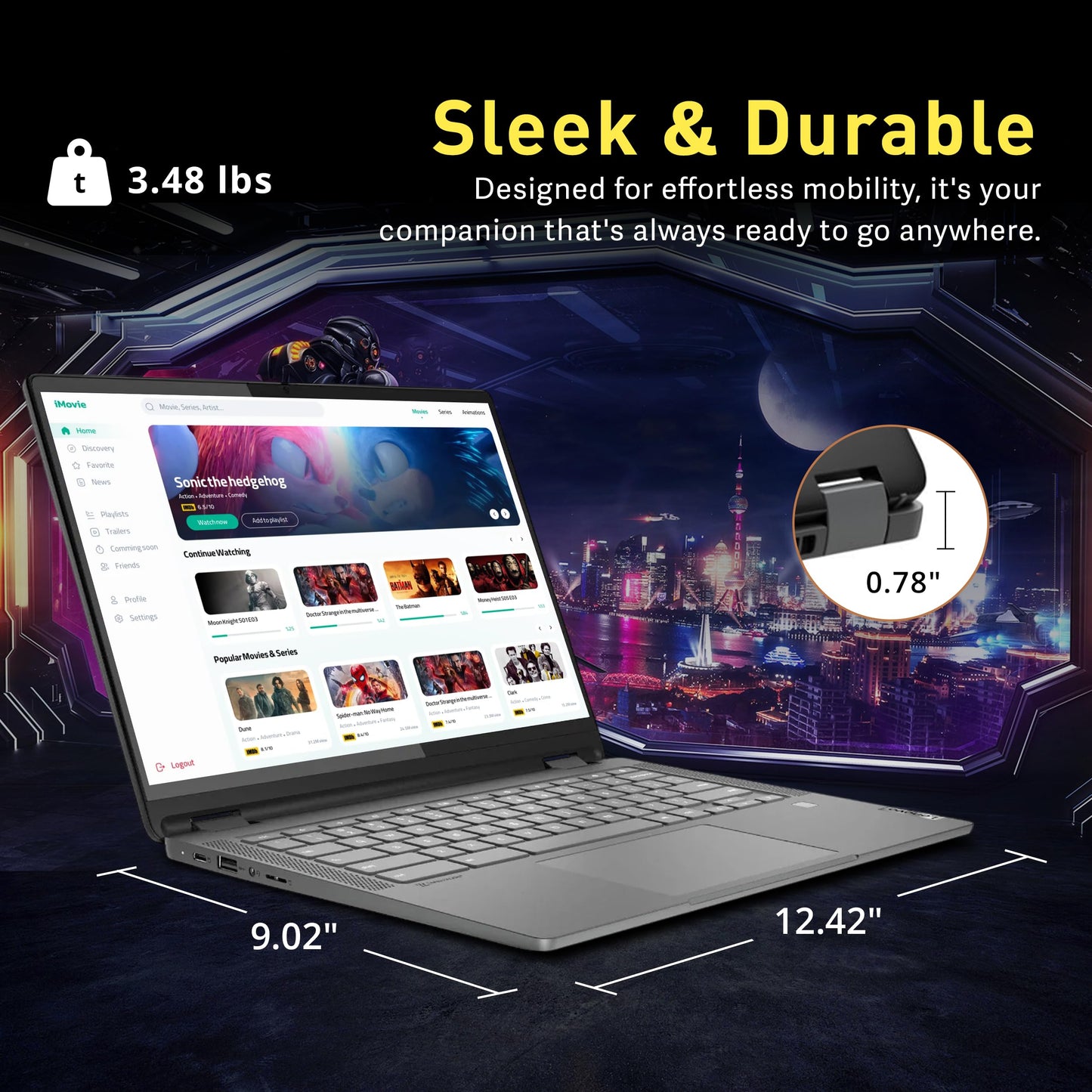 Lenovo Slim 3 Chromebook, 14″ FHD IPS Touchscreen Laptop, MediaTek Kompanio 520 Processor, 4GB RAM, 224GB Storage (64GB eMMC+160GB Docking Station Set), Webcam, Chrome OS, Abyss Blue
