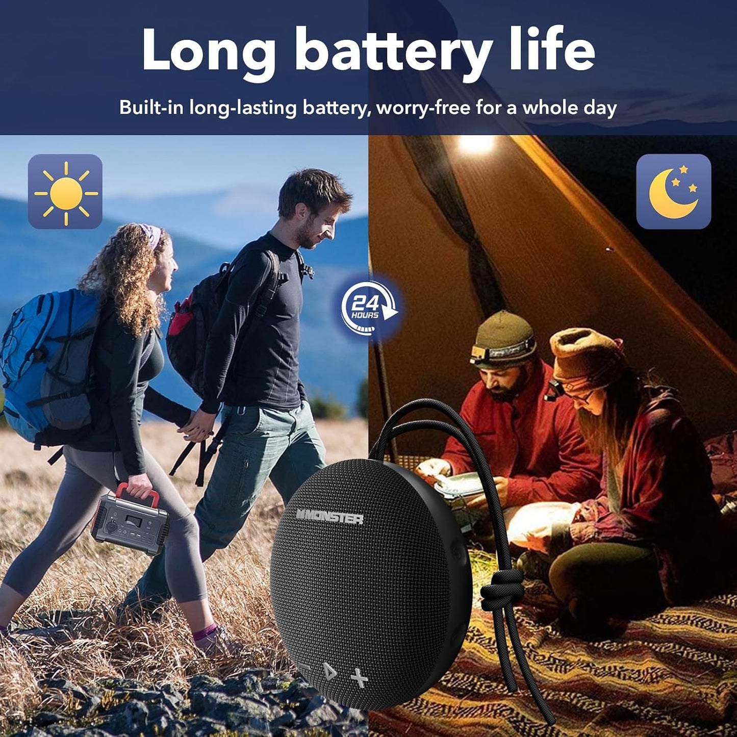 Monster Bluetooth Speaker, IPX8 Shower Speaker Waterproof, Bluetooth 5.4 with Loud HD Sound and Robust Bass, Extra Long Playtime Punchy, for Home, Beaches Portable Wireless Outdoor Speakers