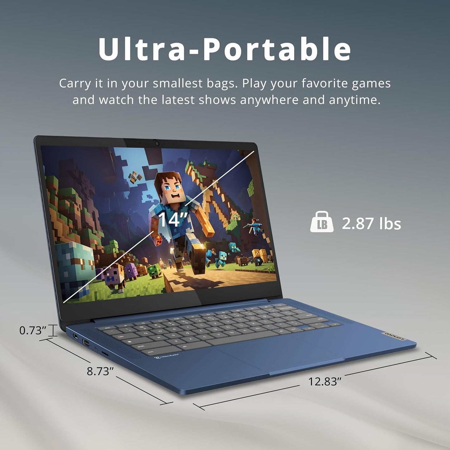 Lenovo 2023 Slim 3 Chromebook, 14″ FHD IPS Touchscreen Laptop, 8-Core MediaTek Kompanio 520 Processor, 4GB RAM, 64GB eMMC, HD Webcam, Stereo Speakers, WiFi 6, Chrome OS, Abyss Blue, 32GB USB Card