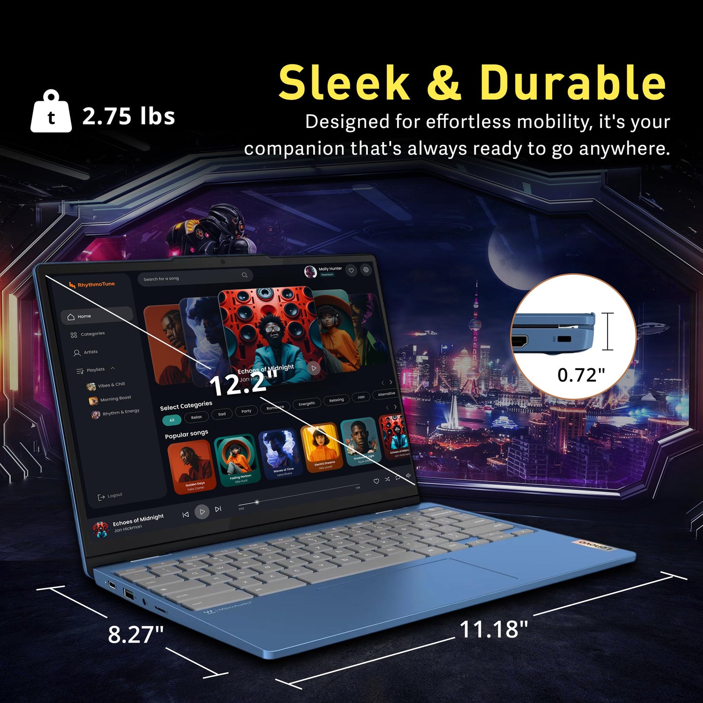 Lenovo Slim 3 Chromebook, 14″ FHD IPS Touchscreen Laptop, 8-Core MediaTek Kompanio 520 Processor, 4GB RAM, 224GB Storage (64GB eMMC+160GB Docking Station Set), WiFi 6, Chrome OS, Abyss Blue