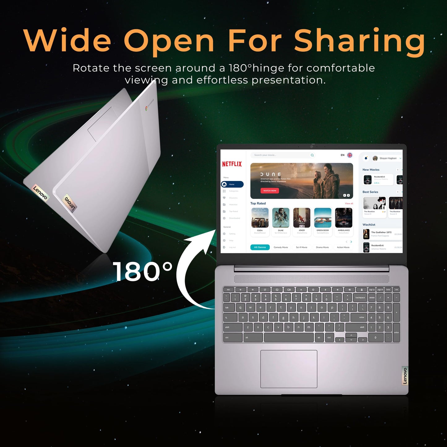 Lenovo Slim 3 Chromebook, 14″ FHD IPS Touchscreen Laptop, MediaTek Kompanio 520 Processor, 4GB RAM, 224GB Storage (64GB eMMC+160GB Docking Station Set), Webcam, Chrome OS, Abyss Blue