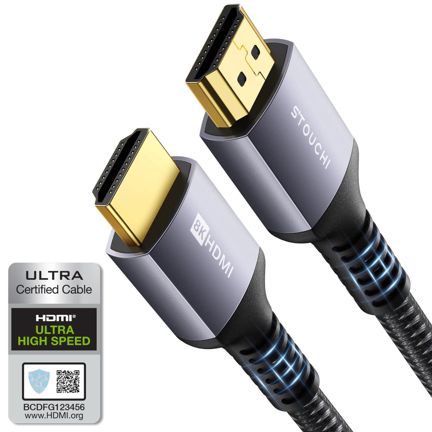 10K 8K HDMI Cables 2-Pack 6.6FT, Stouchi (Certified) 48Gbps Ultra High Speed HDMI® Cable for PS5 4K@120Hz Gaming, 8K@60Hz TVs, eARC Dolby Atmos Home Theater