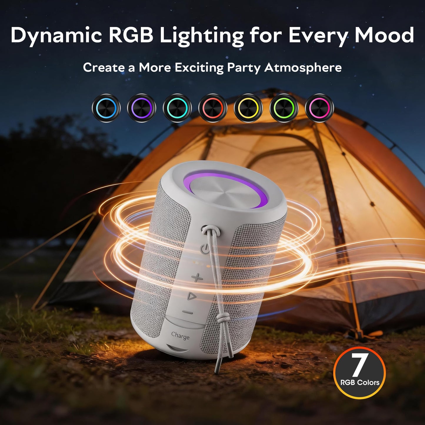 Portable Bluetooth Speaker Wireless, IPX7 Waterproof Dustproof Mini Speakers, 20W Loud Bass Stereo, 15H Playtime, BT5.3 & TWS, RGB Light, for Outdoor/Shower/Home/Party, Stocking Stuffers