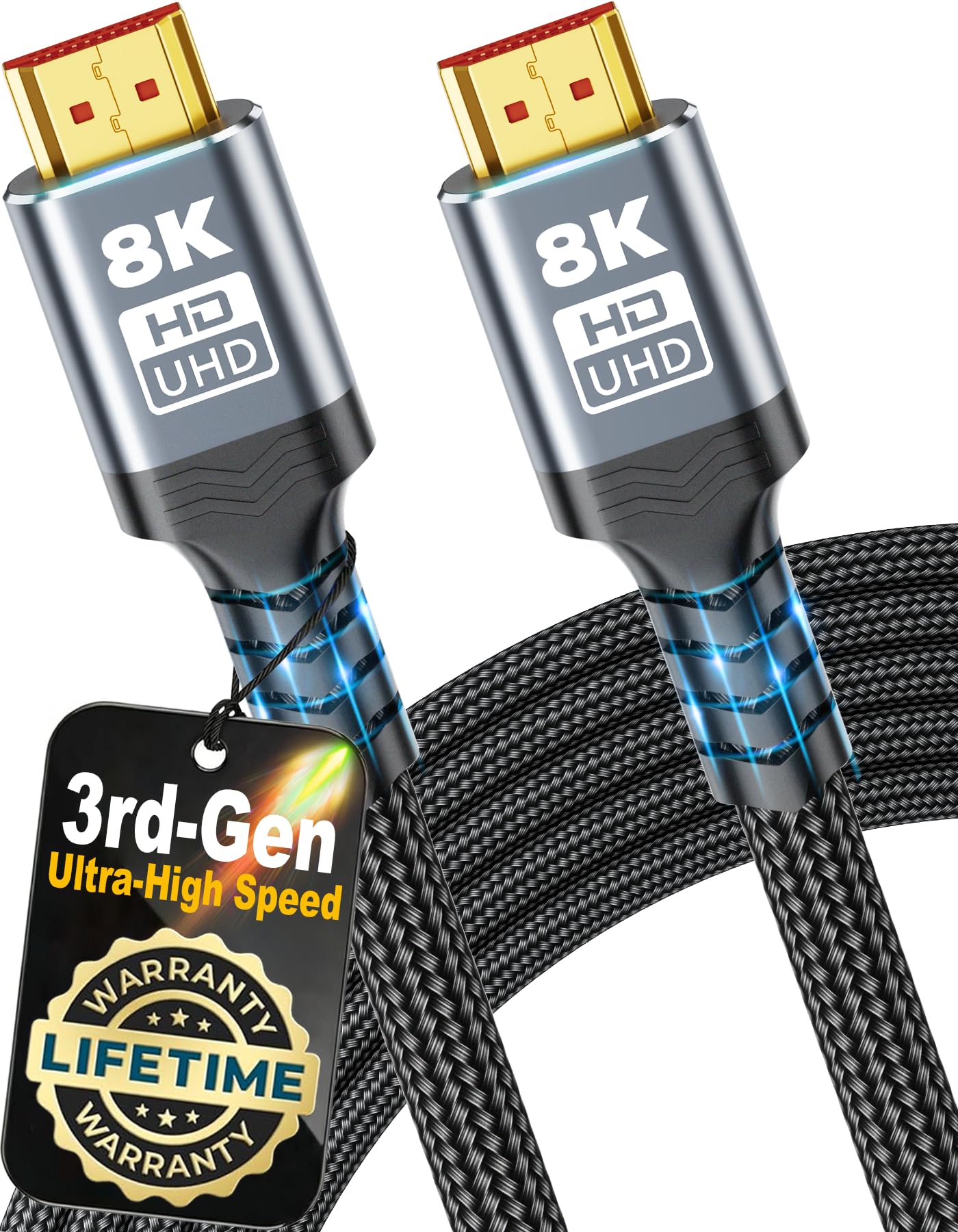 10K 8K HDMI Cable 2.1, Available 1.5FT 3.3FT 5FT 6.6FT 10FT 13FT 16FT 20FT 25FT Lengths for Selection,Ultra High Speed HDMI Cables Braided Cord 48Gbps, 8K@60Hz /4K@120Hz, HDCP 2.2&2.3(0.5M 1.5FT)