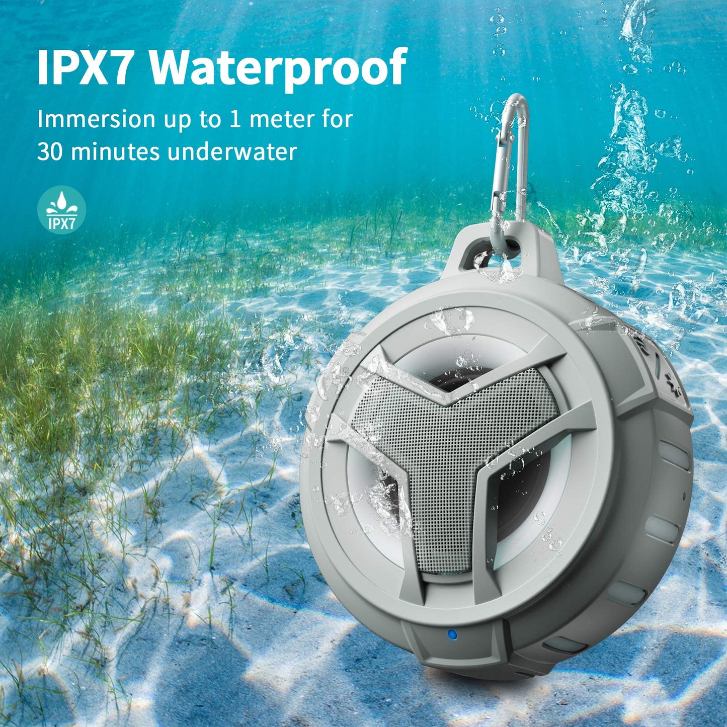 EBODA Bluetooth Shower Speaker, Portable Bluetooth Speakers, IP67 Waterproof Outdoor Speaker Wireless with LED Light, Floating, 2000mAh, True Wireless Stereo for Pool, Kayak, Bike, Golf, Gifts -Black