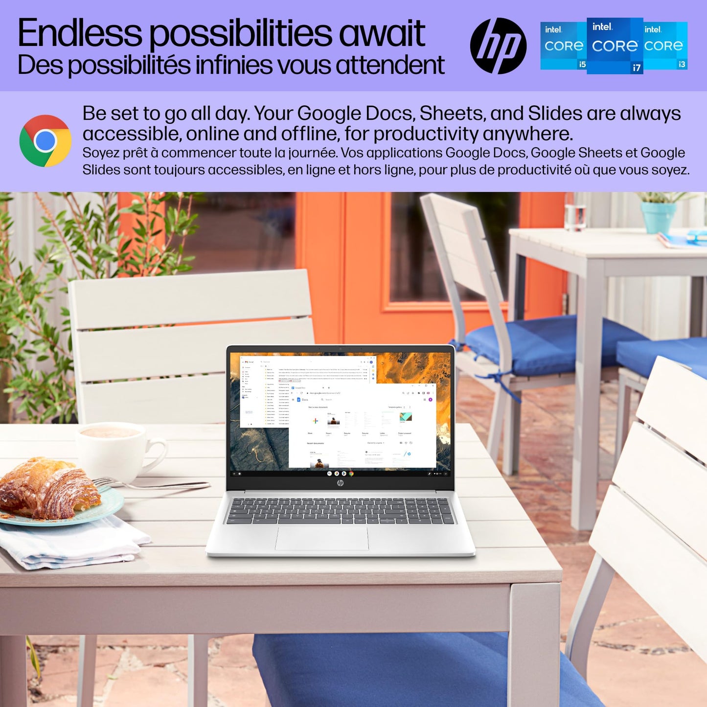 HP Chromebook Plus 15.6 inch Laptop, Full HD Display, Intel Core i3-N305, 8 GB RAM, 256 GB UFS, Intel UHD Graphics, Chrome OS, 15a-nb0006ca