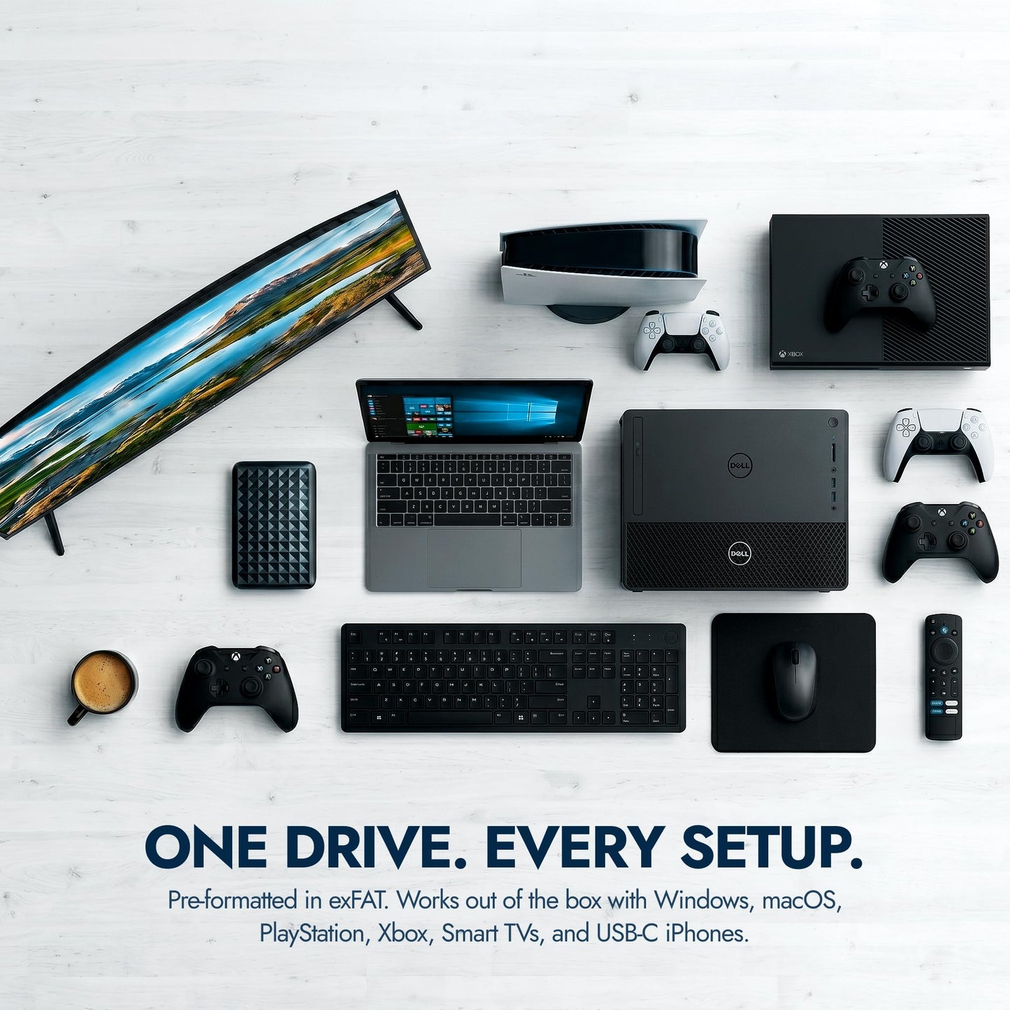 ModusTech Facet 1TB External Hard Drive Portable USB-C/USB 3.1 — Up to 2TB Slim HDD for Backup, Gaming, PC, Mac, Laptop, PS4, PS5, Xbox, Smart TV Black