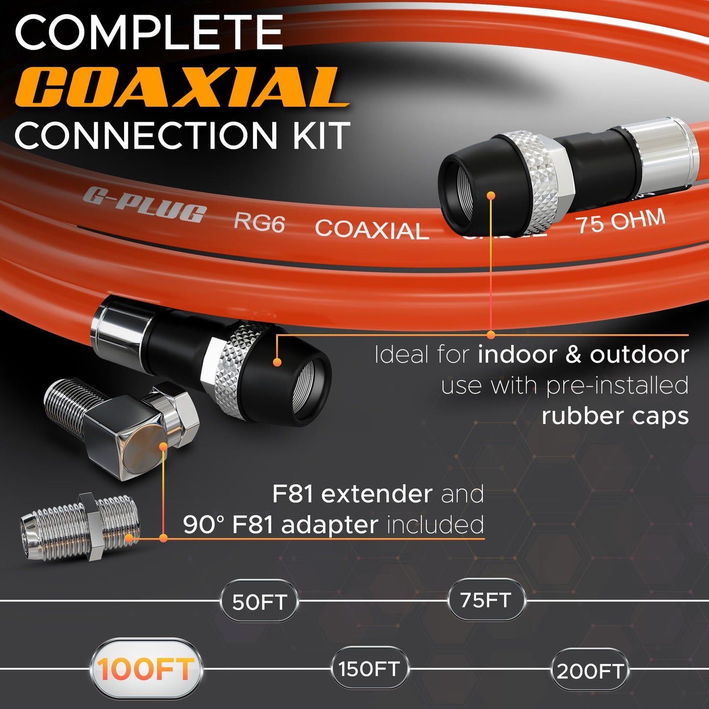G-PLUG 25FT RG6 Coaxial Cable Connectors Set – High-Speed Internet, Broadband, Digital TV Aerial, Satellite Extension – Weather-Sealed Double Rubber O-Ring and Compression Connectors – White