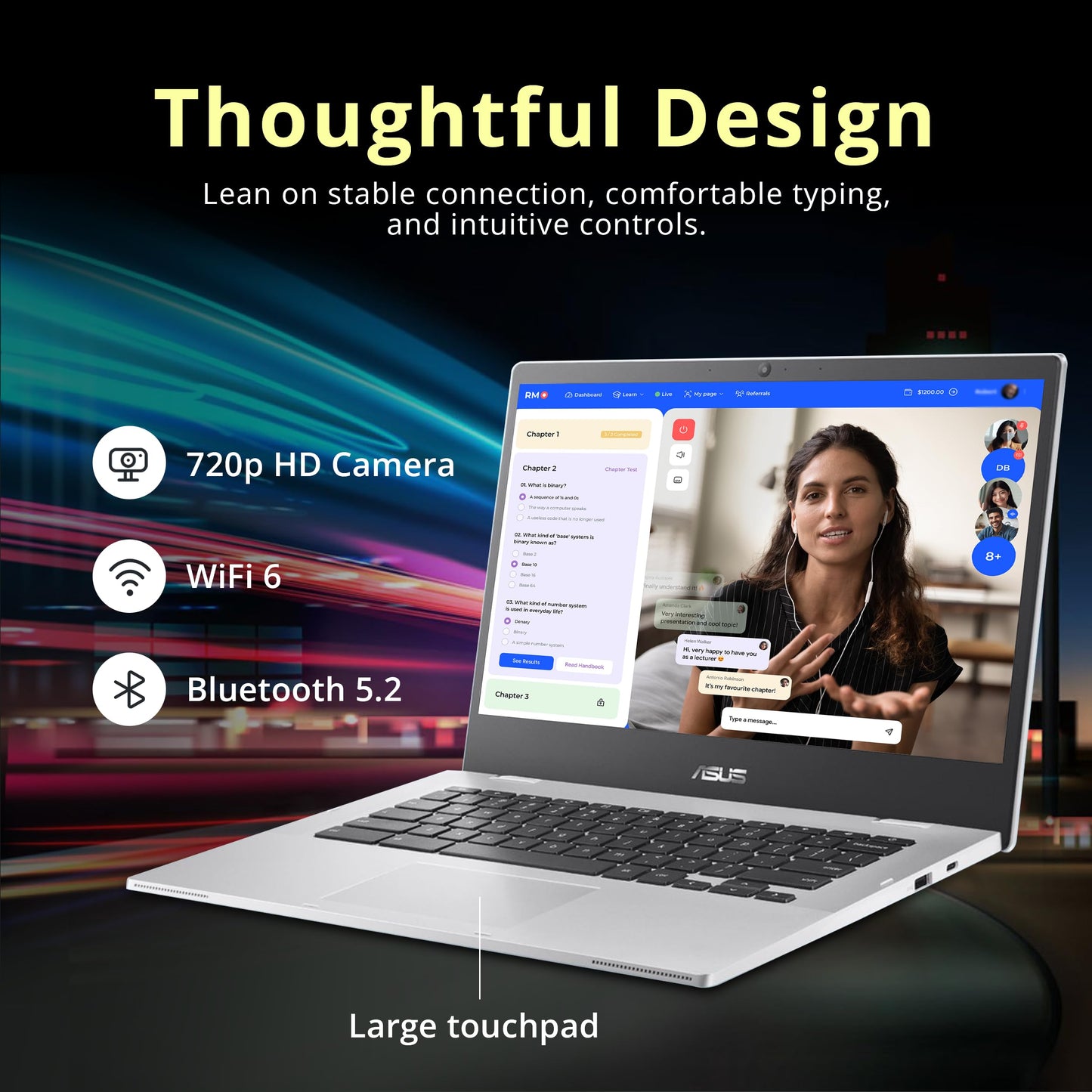 ASUS Chromebook CX1 Laptop, 15.6" Full HD NanoEdge Display, Intel Celeron N4500 Processor, 64GB eMMC Storage, 4GB RAM, Wi-Fi 6 ChromeOS, CX1500CKA-DH03-CB