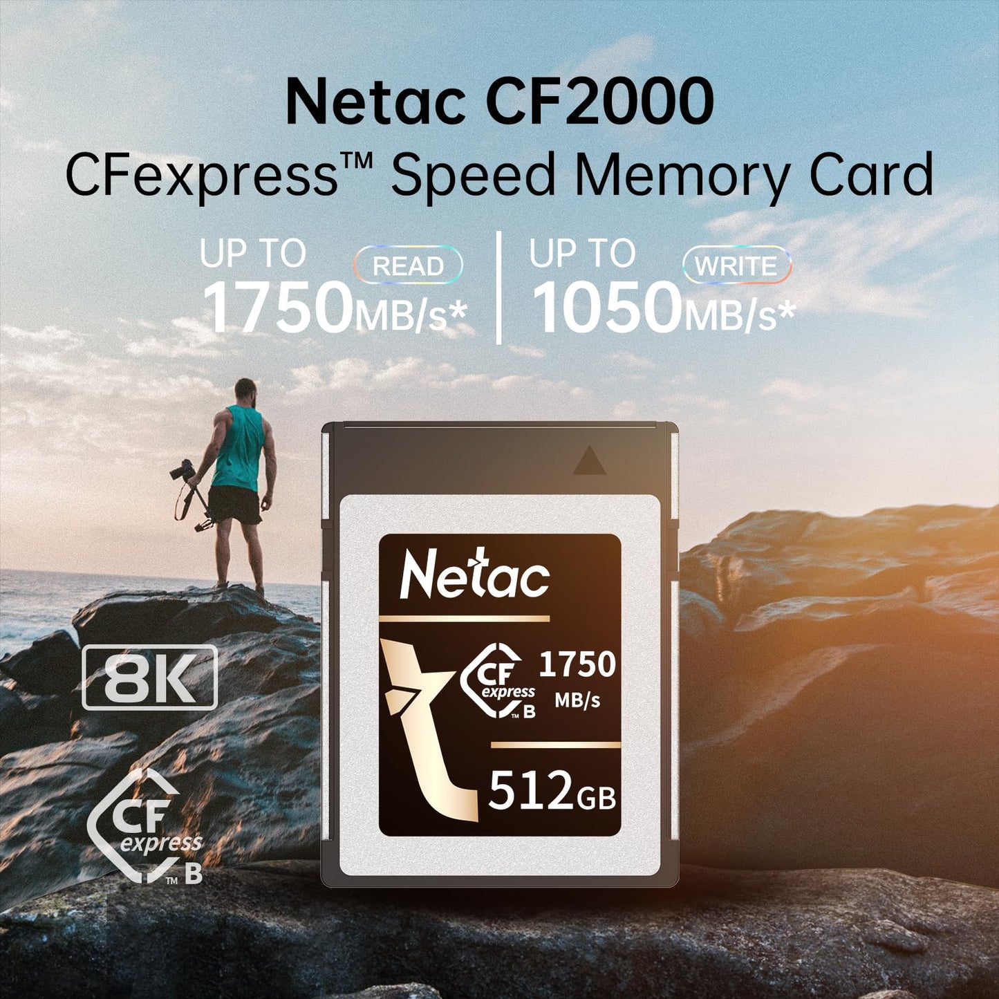 Netac 256GB CFexpress Type B Memory Card PCIe Gen 3 * 2 NVMe1.4 Max Read Up to 1750MB/s Max Write Up to 550MB/s for Professional Photographers and Videographers Vloger, CF2000