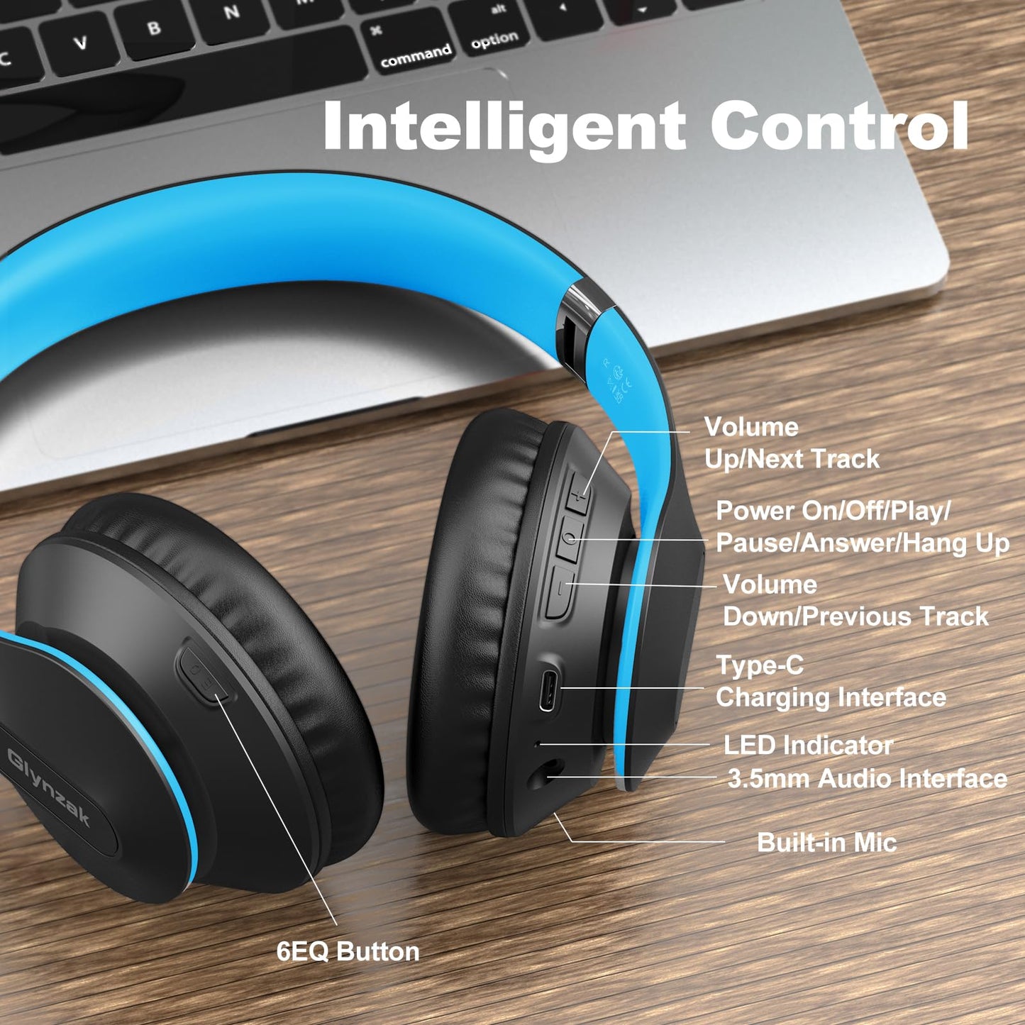 Wireless Bluetooth Headphones Over Ear 65H Playtime HiFi Stereo Headset with Microphone and 6EQ Modes Foldable Bluetooth V6.0 Headphones for Desktop Computer Laptop Rose Gold