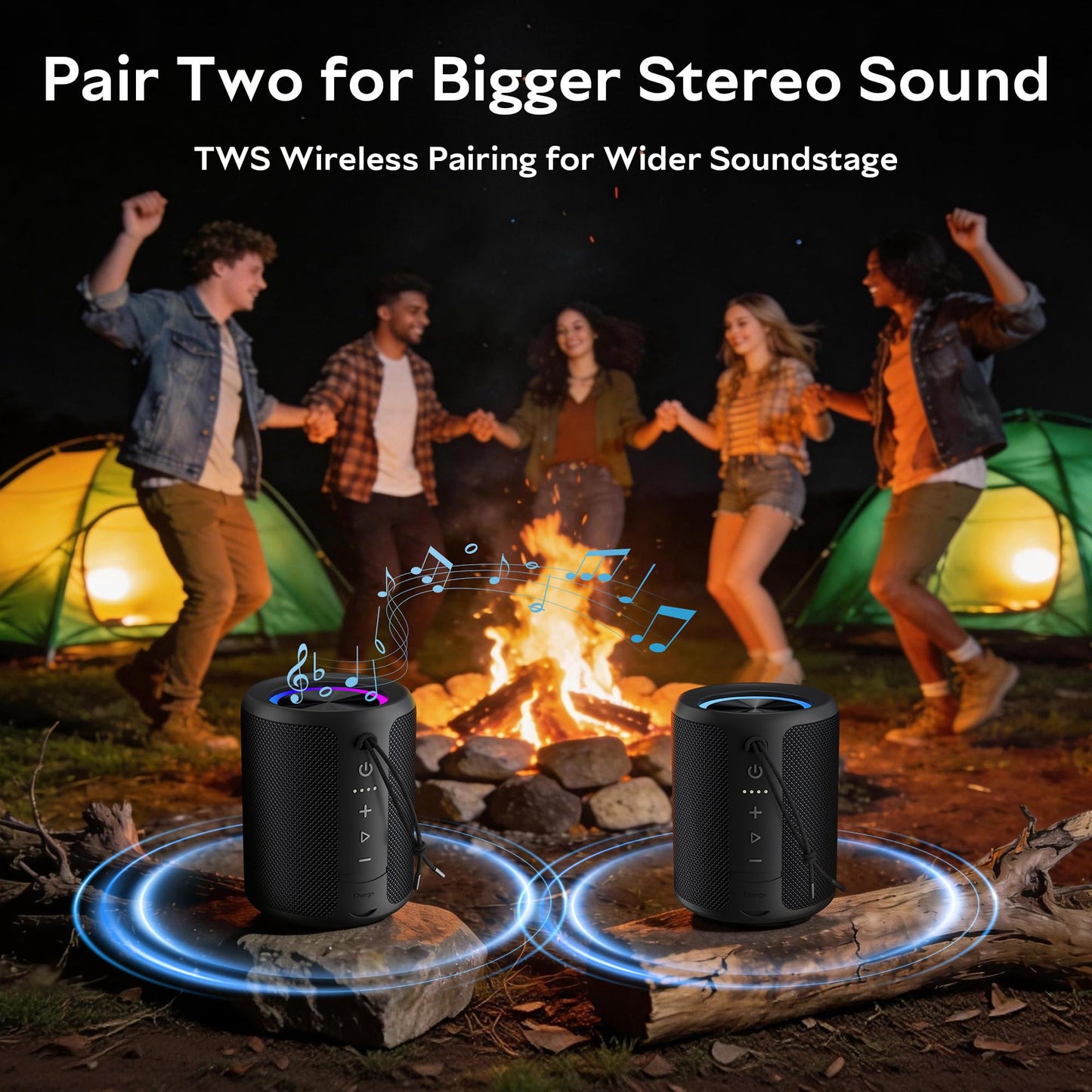 Portable Bluetooth Speaker Wireless, IPX7 Waterproof Dustproof Mini Speakers, 20W Loud Bass Stereo, 15H Playtime, BT5.3 & TWS, RGB Light, for Outdoor/Shower/Home/Party, Stocking Stuffers