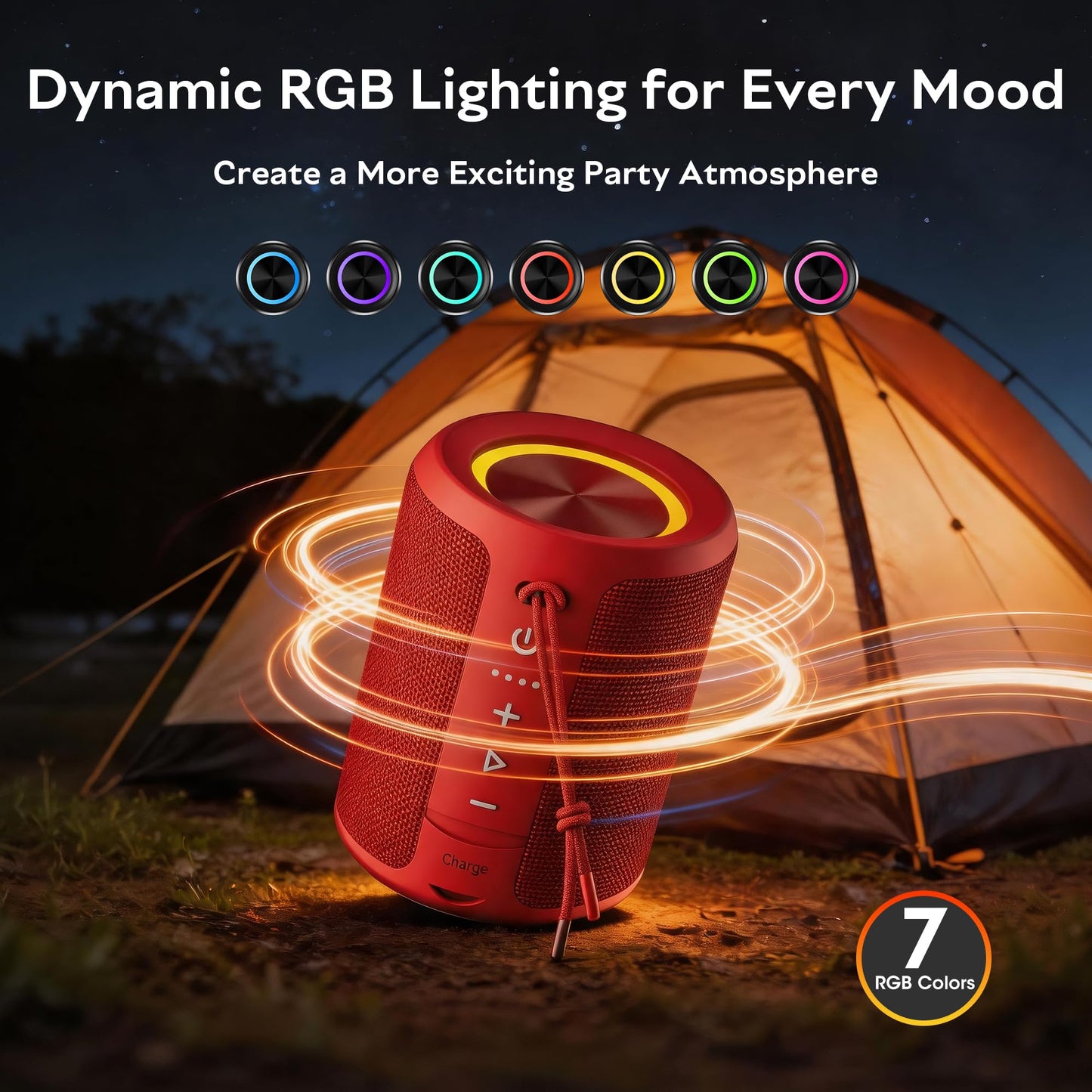Portable Bluetooth Speaker Wireless, IPX7 Waterproof Dustproof Mini Speakers, 20W Loud Bass Stereo, 15H Playtime, BT5.3 & TWS, RGB Light, for Outdoor/Shower/Home/Party, Stocking Stuffers