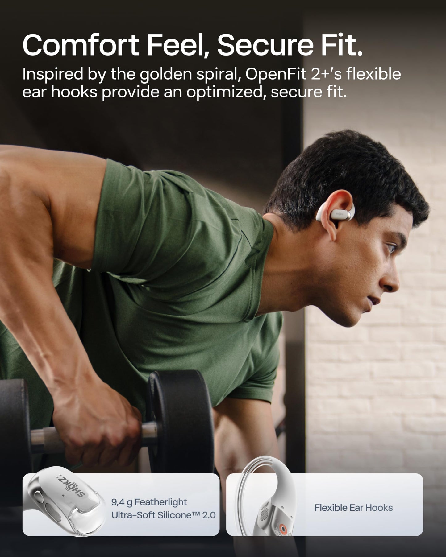 SHOKZ New OpenFit 2+ Open-Ear Headphones, Dolby Audio Enabled, Comfortable Earbuds with Soft Ear Hooks, 48H Playtime, IP55 Water-Resistant, USB-C Fast Charging, Wireless Charging, Carrying Bag,Black