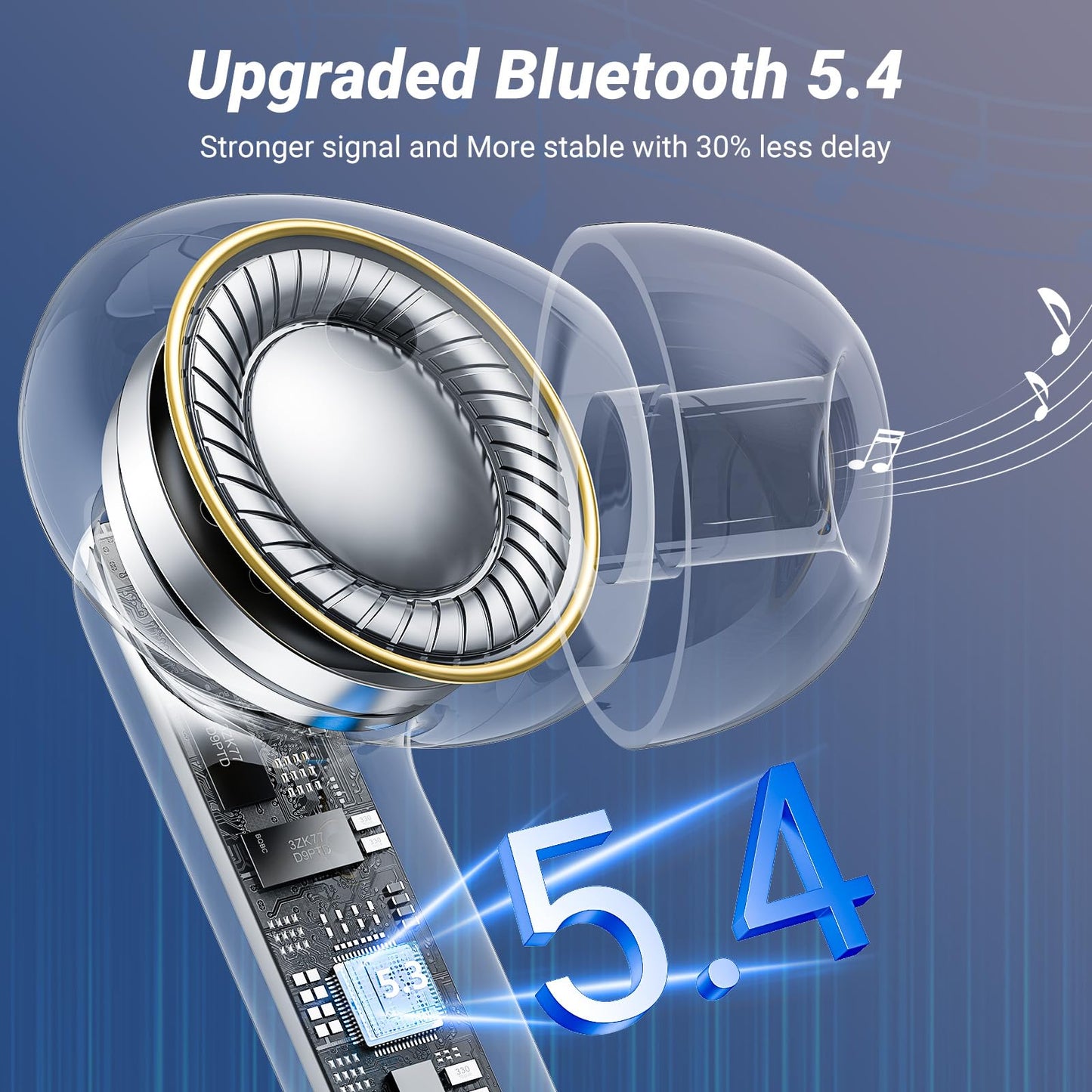 Wireless Earbuds, Bluetooth 5.4 Headphones, 50H Playback Deep Bass Stereo Ear Buds with LED Power Display Charging Case, IPX7 Waterproof in-Ear Earbuds for Smart Phone Laptop Computer Sports Black