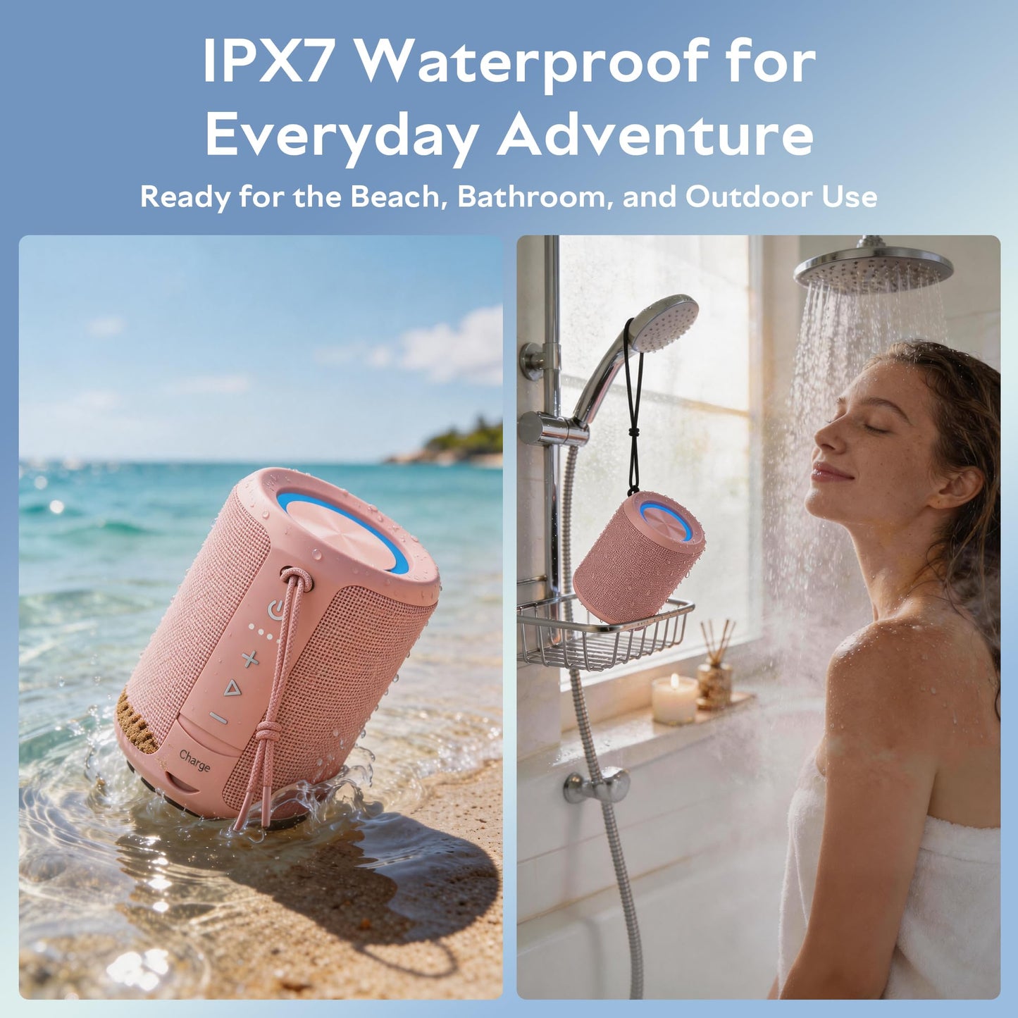Portable Bluetooth Speaker Wireless, IPX7 Waterproof Dustproof Mini Speakers, 20W Loud Bass Stereo, 15H Playtime, BT5.3 & TWS, RGB Light, for Outdoor/Shower/Home/Party, Stocking Stuffers