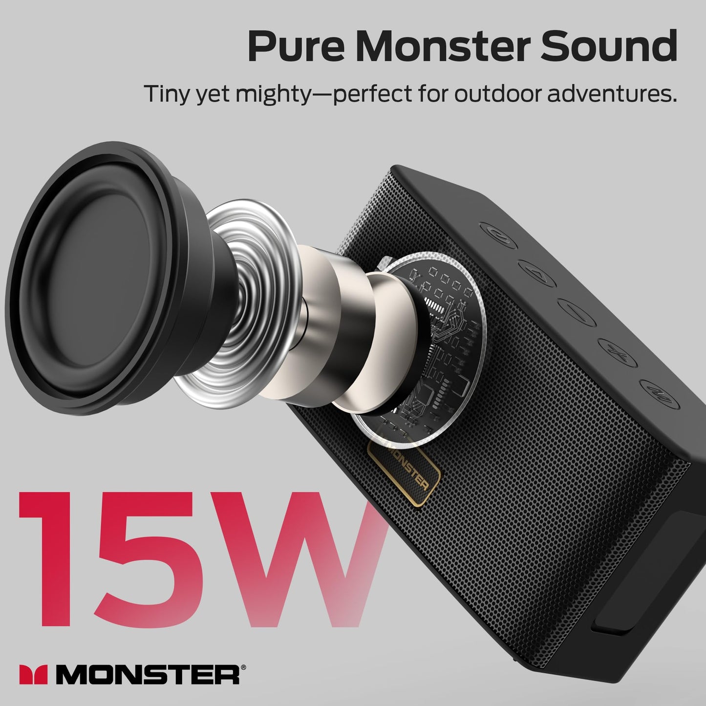 Monster Cubis Bluetooth Speaker, 15W Stereo Sound Portable Speaker, Bluetooth 6.0, 15H Playtime, True Wireless Stereo, AUX & Micro SD Input, IPX7 Water-Resistant Speaker for Shower, Outdoor, Travel