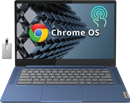 Lenovo 2023 Slim 3 Chromebook, 14″ FHD IPS Touchscreen Laptop, 8-Core MediaTek Kompanio 520 Processor, 4GB RAM, 64GB eMMC, HD Webcam, Stereo Speakers, WiFi 6, Chrome OS, Abyss Blue, 32GB USB Card
