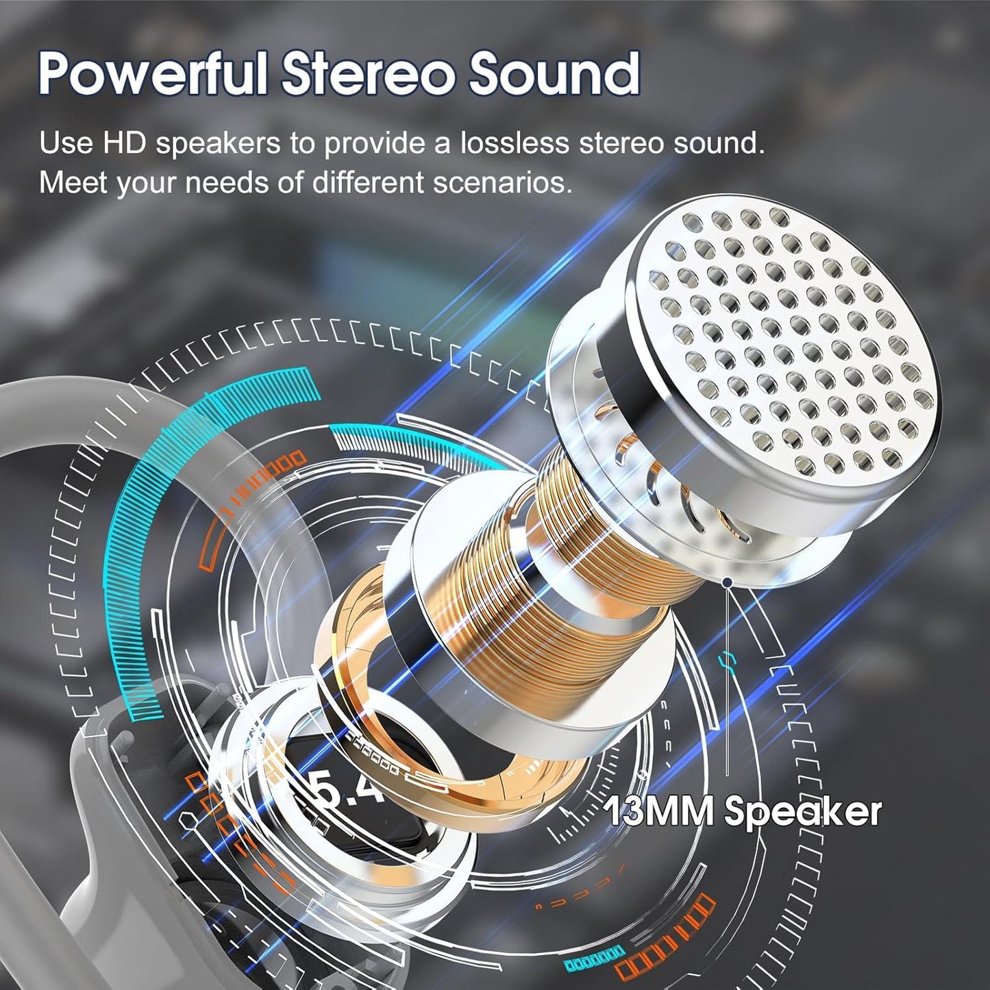 Wireless Earbuds, 50H Bluetooth 5.4 Headphones Sport, Bluetooth Earbuds with ENC Noise Canceling, HiFi Stereo Sound Wireless Earphones with Earhooks, IP7 Waterproof Ear Buds for Sports/Workout/Running