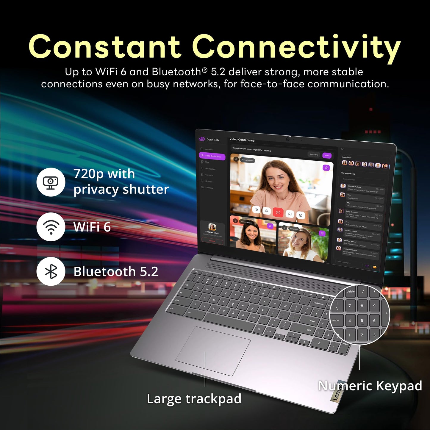 Lenovo Slim 3 Chromebook, 14″ FHD IPS Touchscreen Laptop, 8-Core MediaTek Kompanio 520 Processor, 4GB RAM, 224GB Storage (64GB eMMC+160GB Docking Station Set), WiFi 6, Chrome OS, Abyss Blue