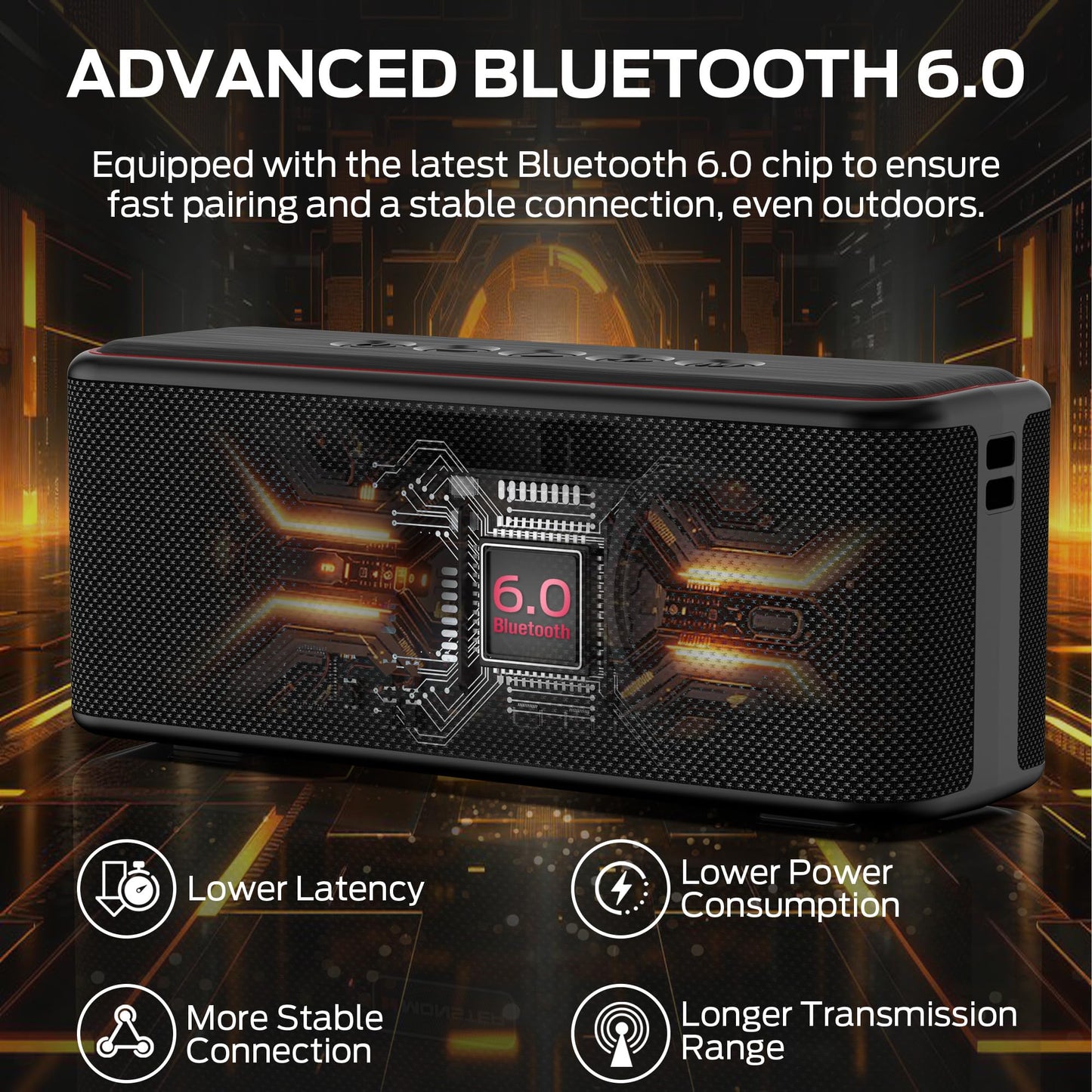 Monster Shock Plus Bluetooth Speaker, Portable Speaker with 40W Loud Stereo Sound, Bluetooth 6.0,TWS Pairing, 20H Playtime,Support AUX/TF Card, IPX6 Waterproof Wireless Speaker for Travel,Home,Outdoor
