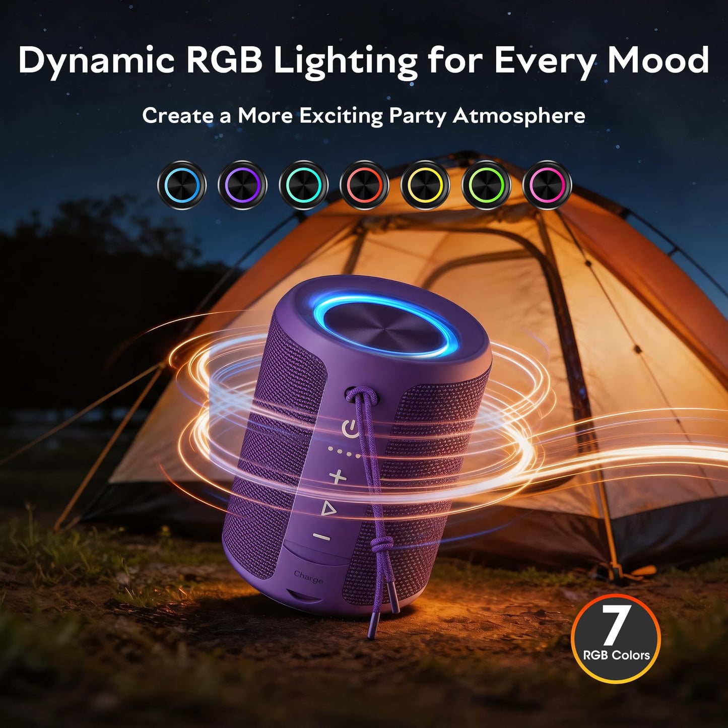 Portable Bluetooth Speaker Wireless, IPX7 Waterproof Dustproof Mini Speakers, 20W Loud Bass Stereo, 15H Playtime, BT5.3 & TWS, RGB Light, for Outdoor/Shower/Home/Party, Stocking Stuffers