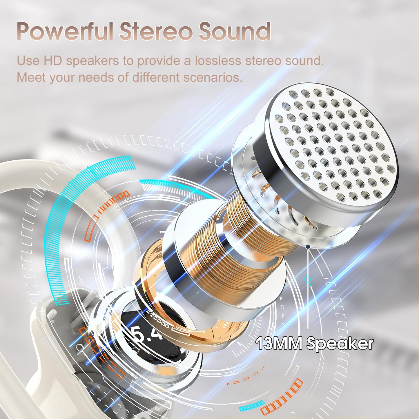 Wireless Earbuds, 50H Bluetooth 5.4 Headphones Sport, Bluetooth Earbuds with ENC Noise Canceling, HiFi Stereo Sound Wireless Earphones with Earhooks, IP7 Waterproof Ear Buds for Sports/Workout/Running