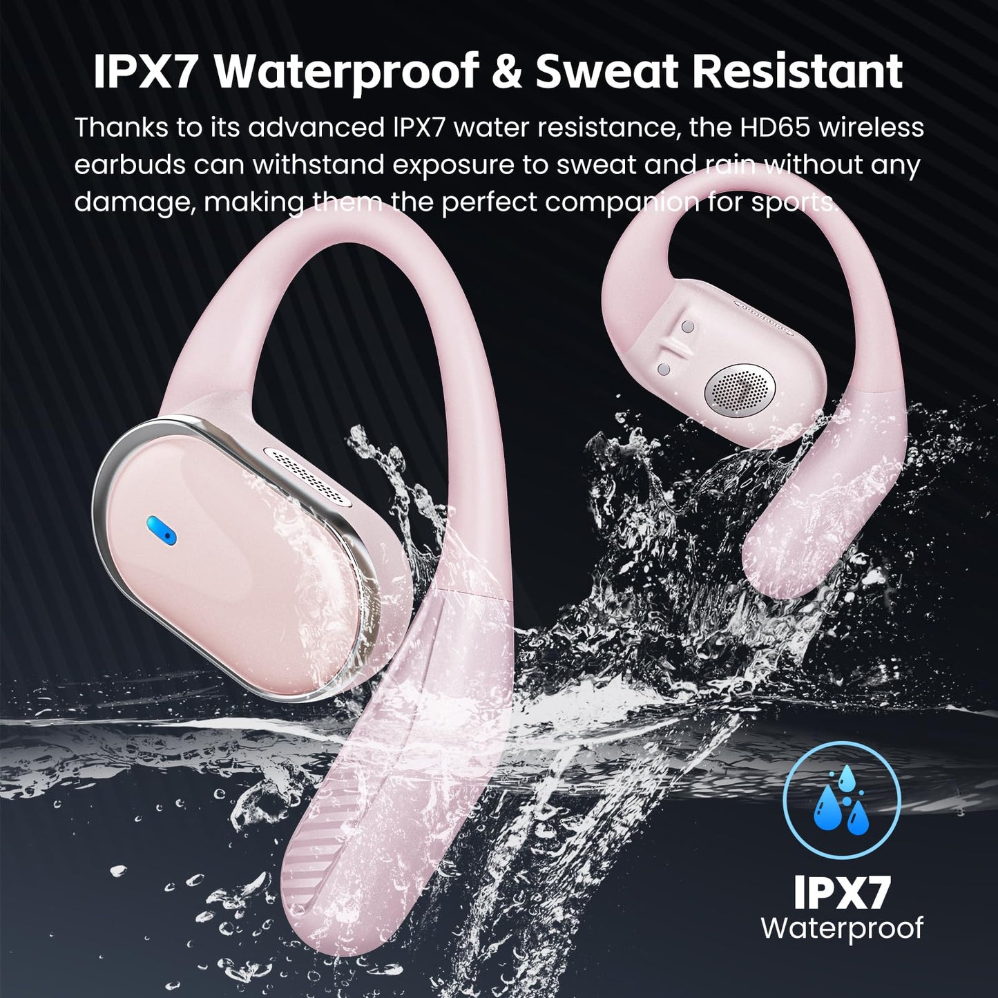 Open Ear Wireless Earbuds Bluetooth Headphones, 80H Playtime Stereo Ear Buds with ENC Noise Cancelling, Fast Charging, IPX7 Waterproof Sports Earphones with Earhook for Running/Workouts (Black)