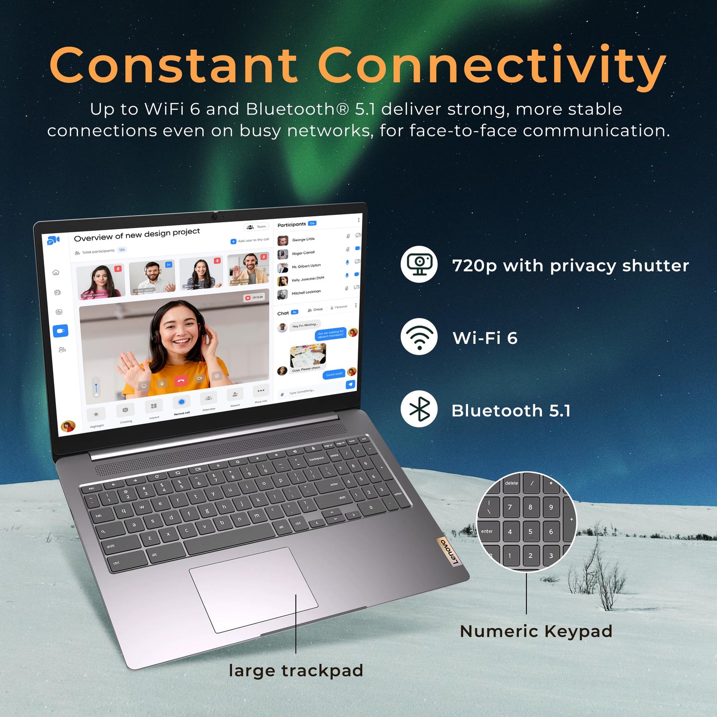 Lenovo Slim 3 Chromebook, 14″ FHD IPS Touchscreen Laptop, MediaTek Kompanio 520 Processor, 4GB RAM, 224GB Storage (64GB eMMC+160GB Docking Station Set), Webcam, Chrome OS, Abyss Blue