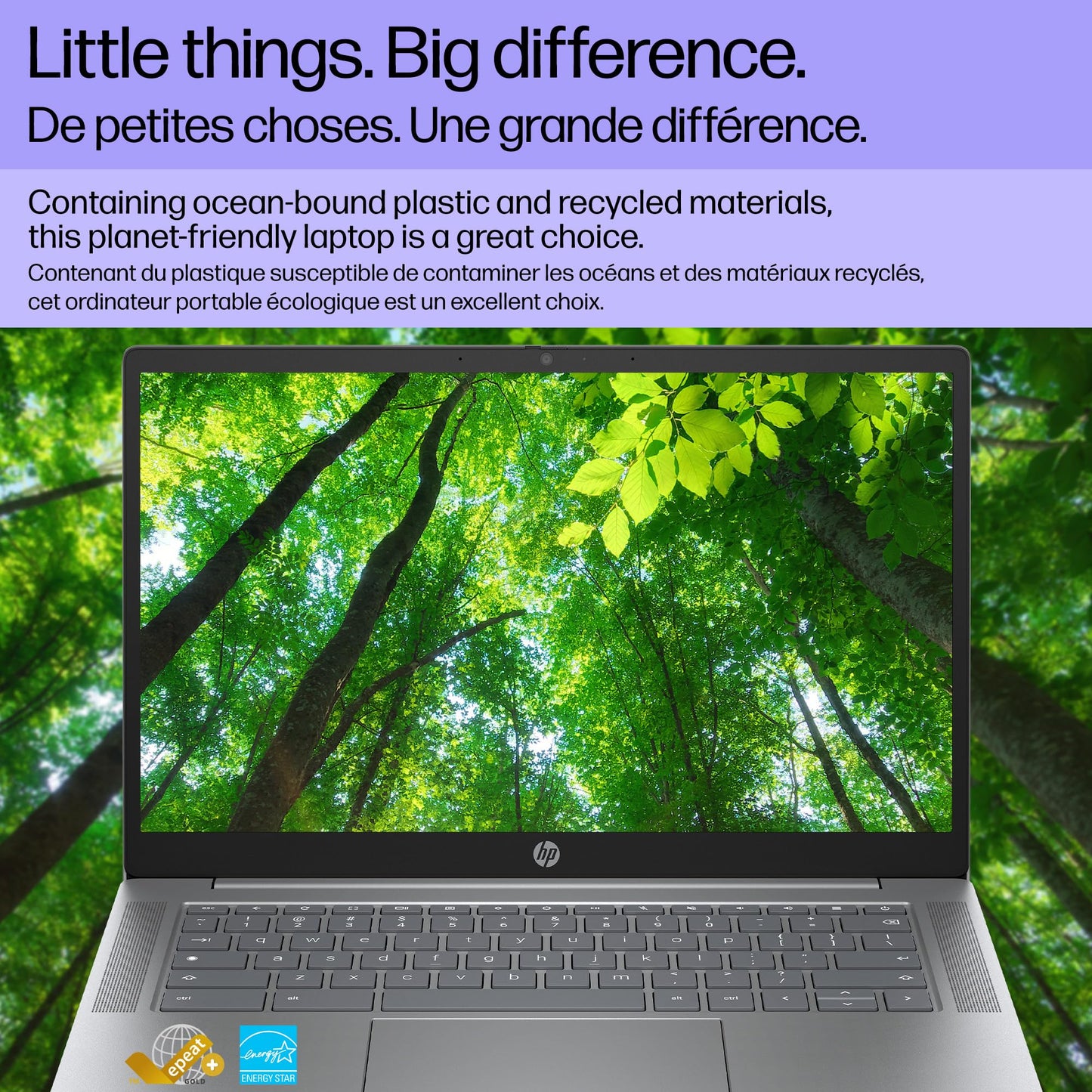 HP Chromebook 14 inch, Intel® Processor N100, 4GB RAM, 128GB UFS, HD(1366 x 768), Anti-Glare, HP True Vision 720p HD Camera w Privacy Shutter, Dual-Array mic, ChromeOS, Chalkboard Grey (14a-nf0036ca)